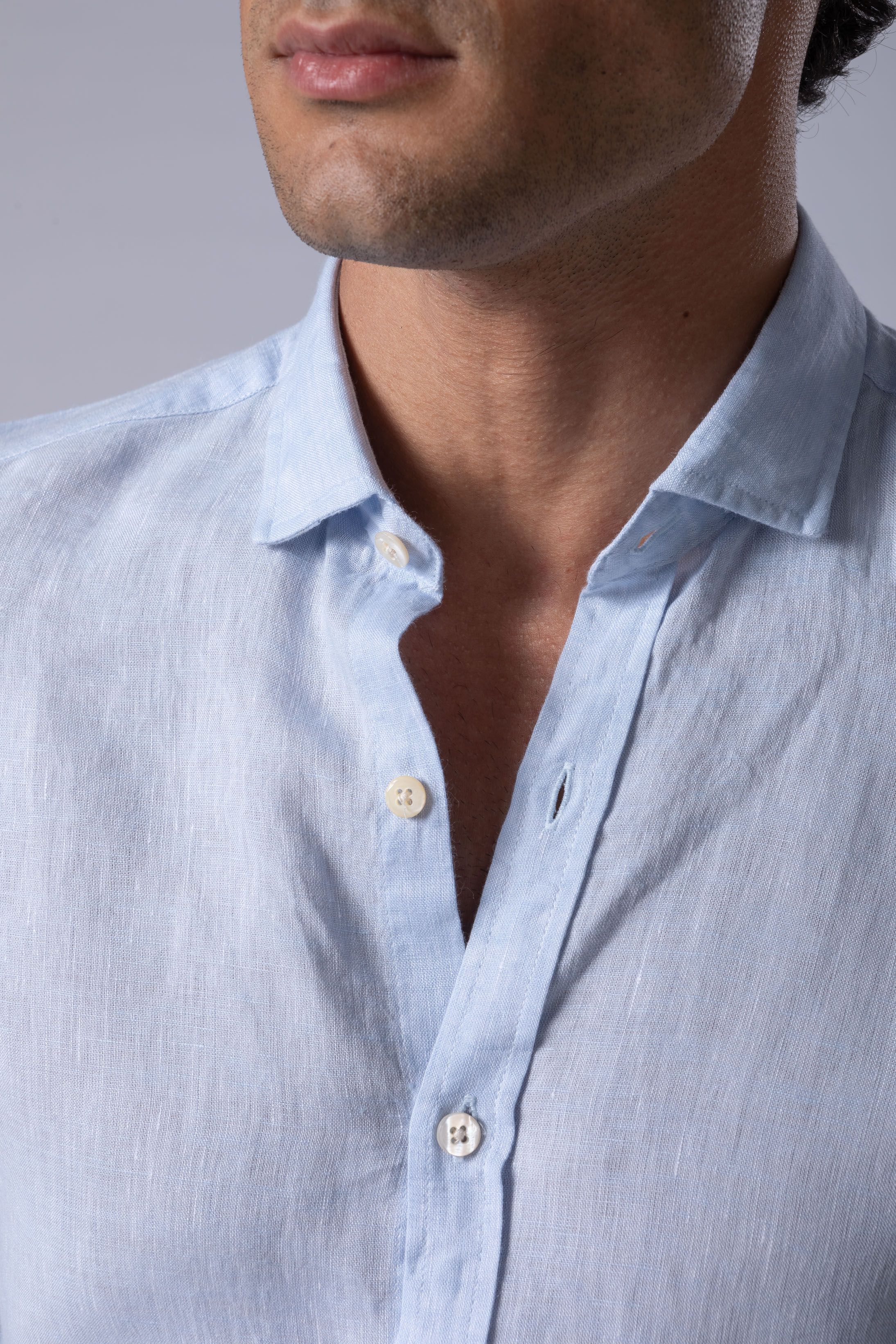 Camisa Manga Longa Slim Fit Linho azul claro