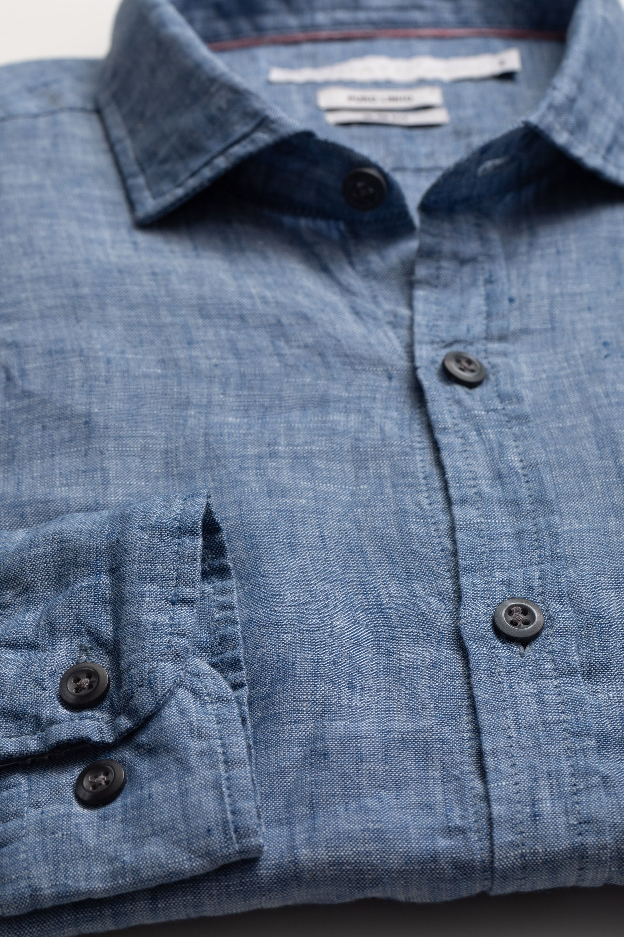 Camisa Manga Longa Slim Fit Linho azul