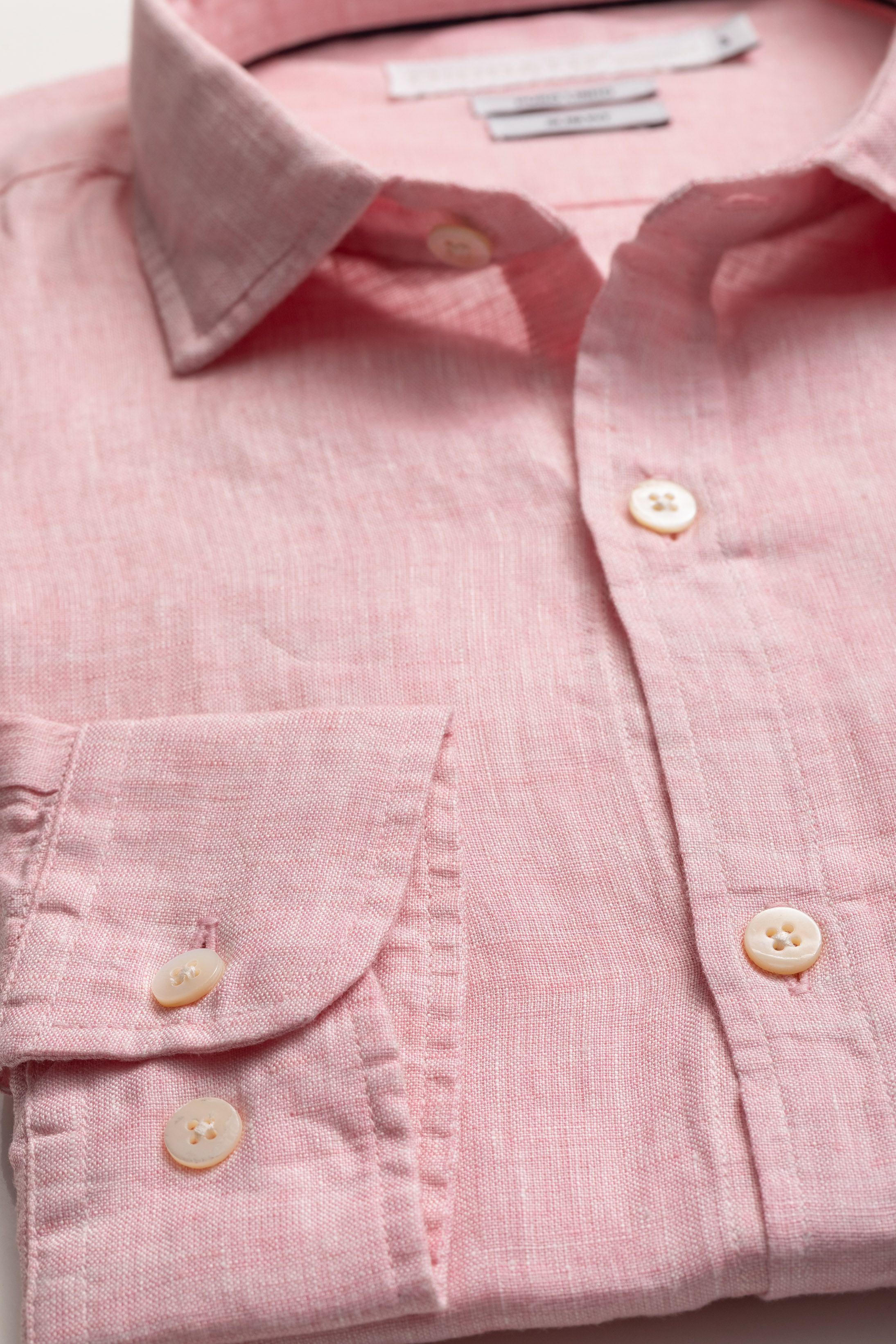 Camisa Manga Longa Slim Fit Linho rosa