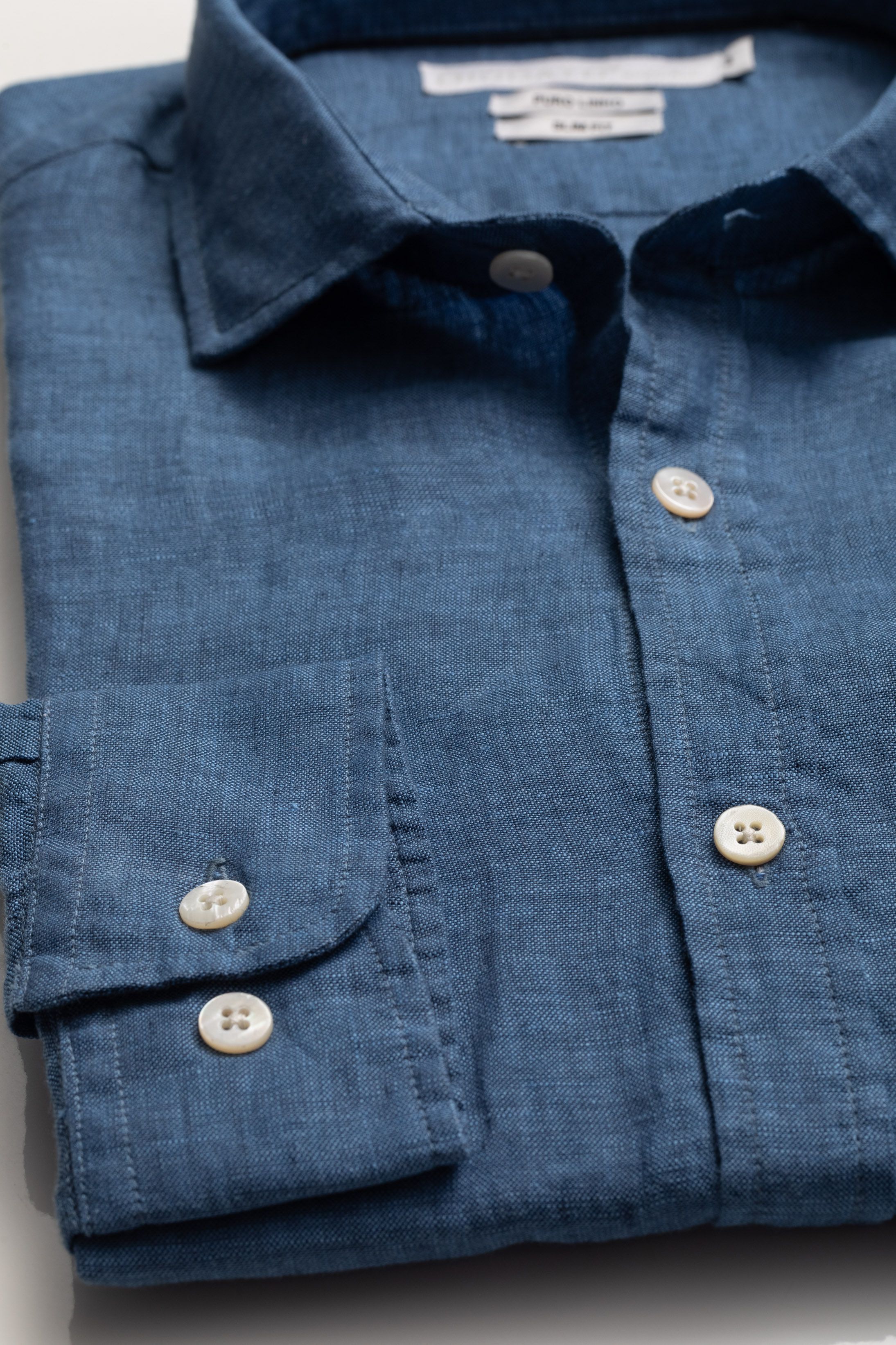Camisa Manga Longa Slim Fit Linho azul jeans