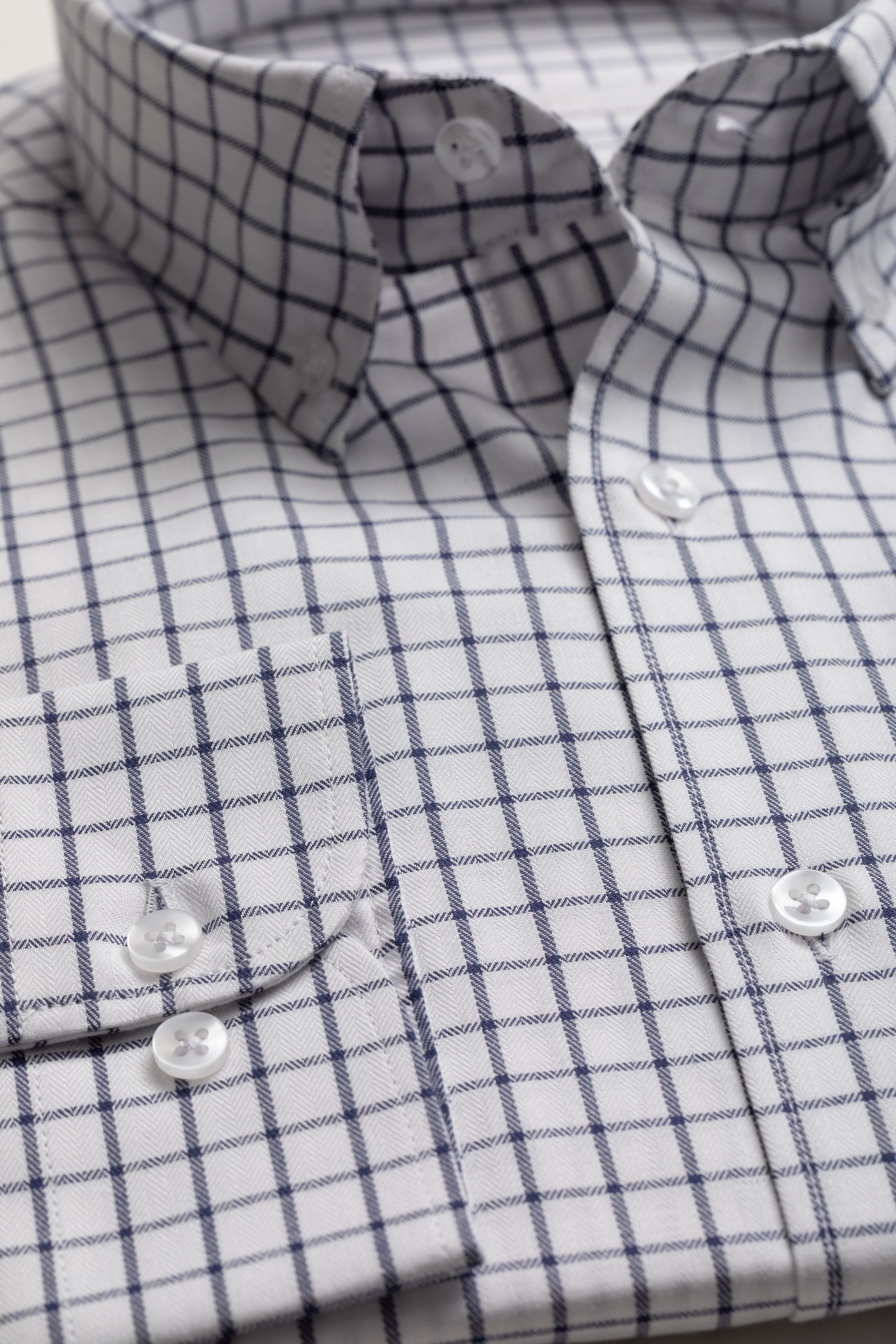 Camisa Manga Longa Regular Branco quadriculado mar... - Diodato Alfaiataria