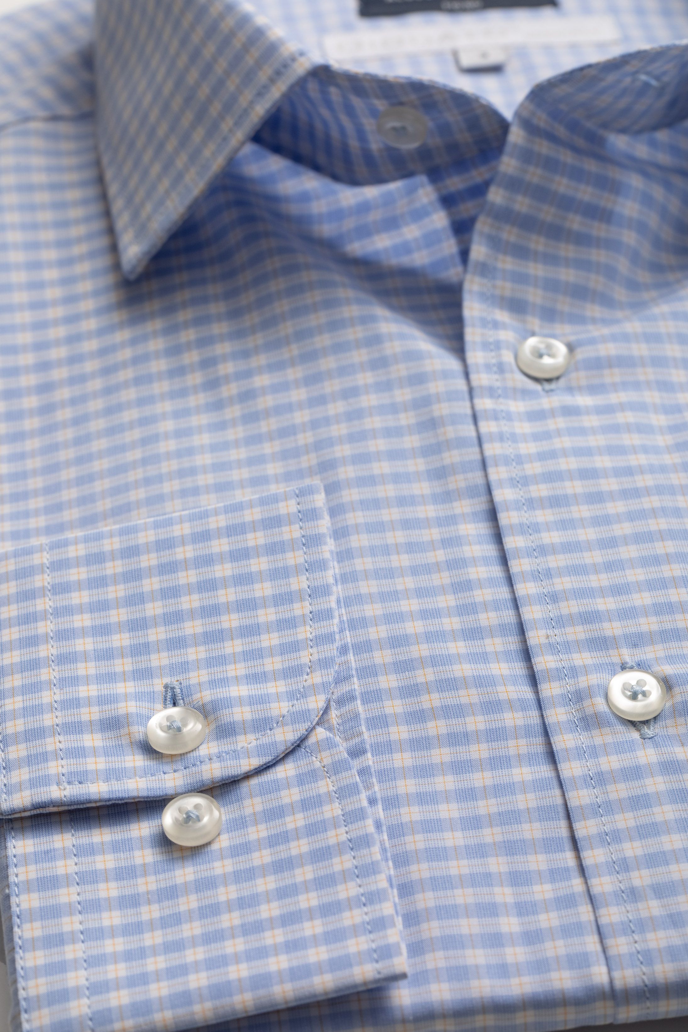 Camisa Manga Longa Slim fit Azul quadriculado 