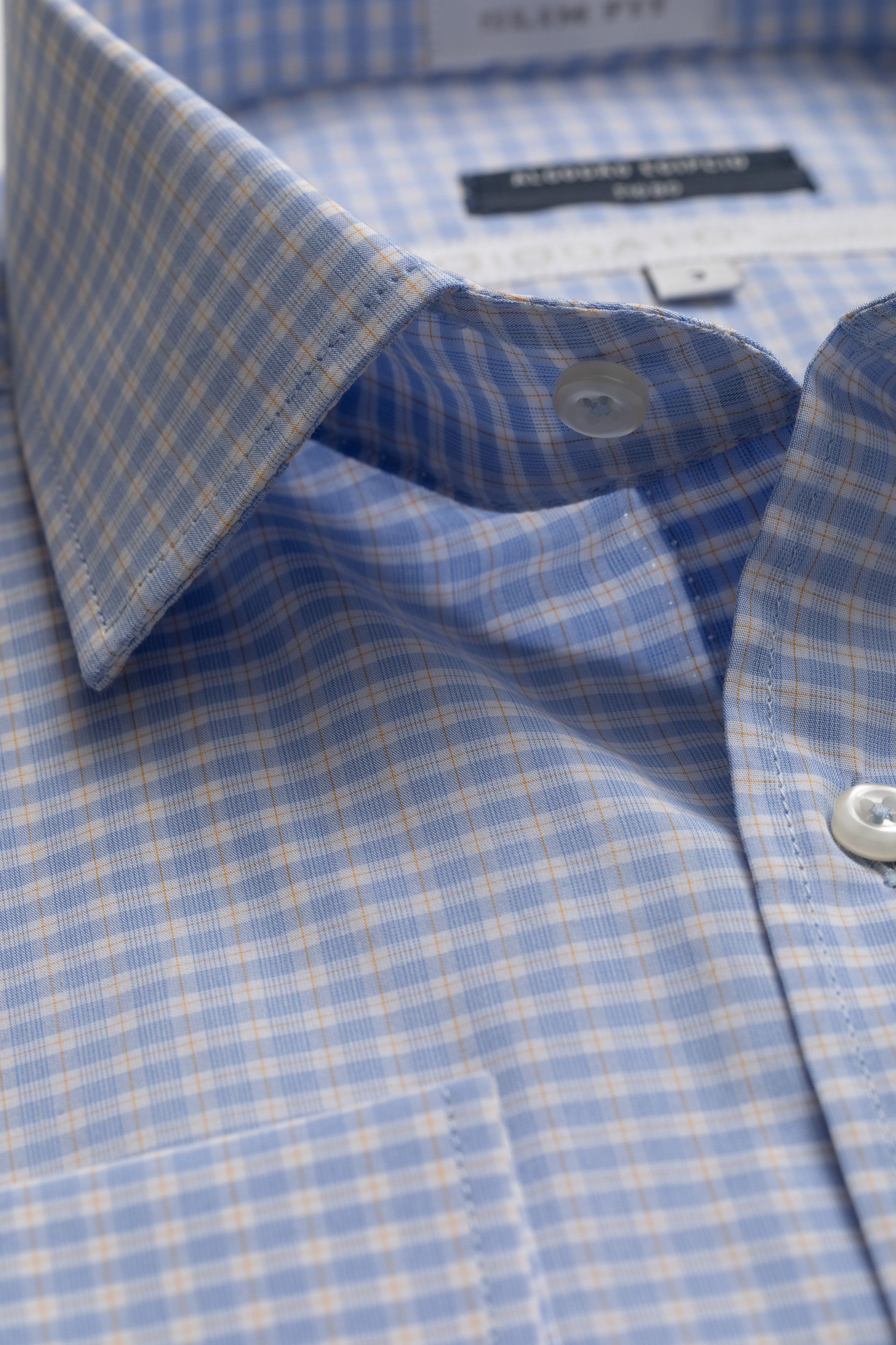 Camisa Manga Longa Slim fit Azul quadriculado 