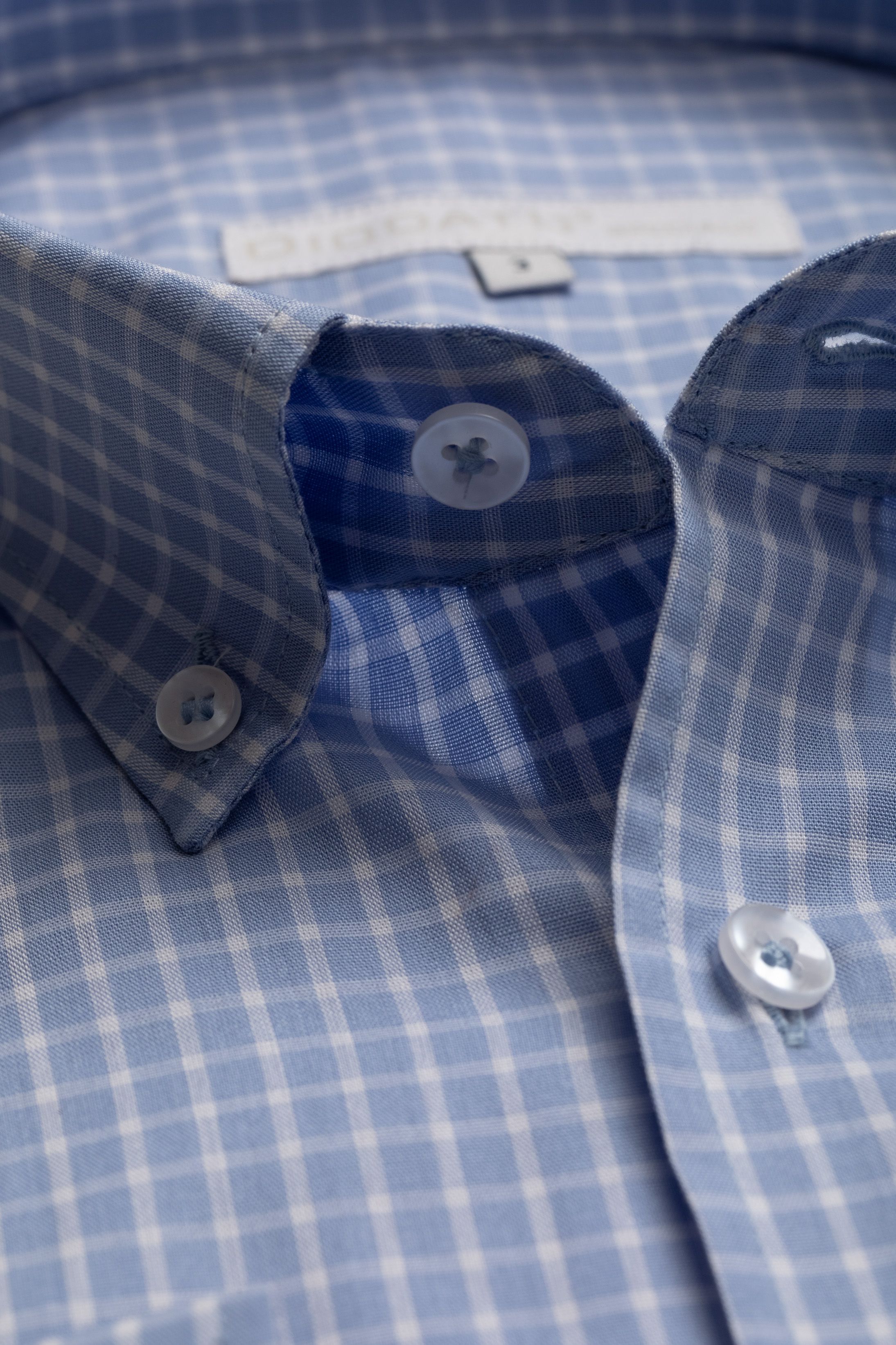 Camisa Manga Longa Regular Azul quadriculado