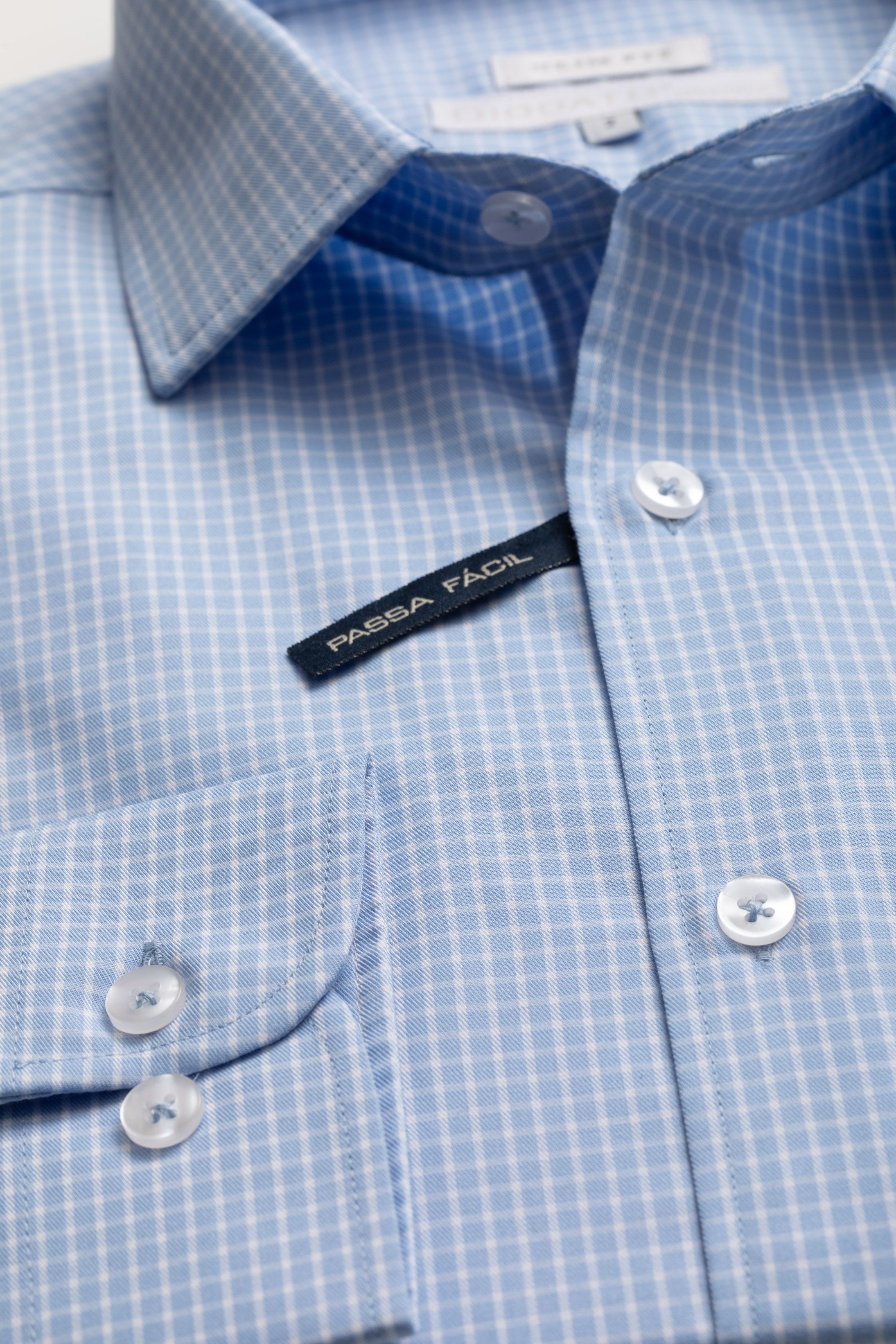 Camisa Manga Longa Slim fit Quadriculado azul