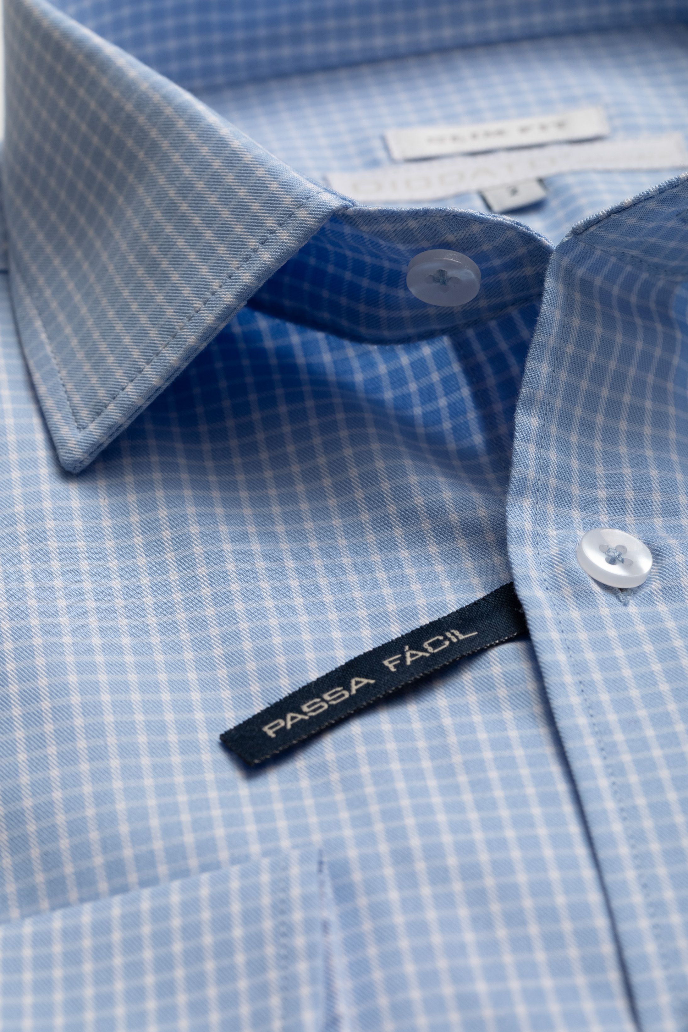 Camisa Manga Longa Slim fit Quadriculado azul