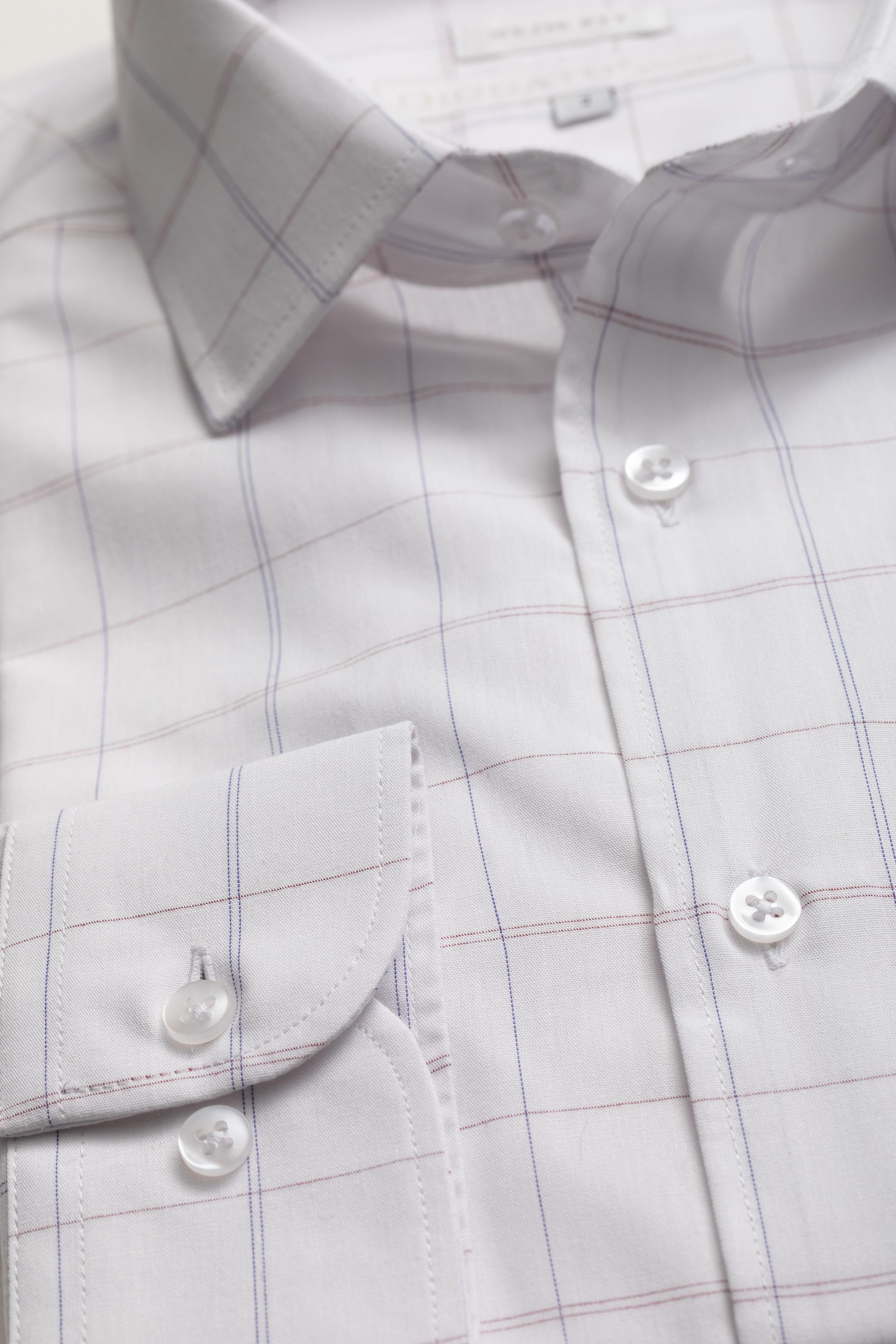 Camisa Manga Longa Slim fit Branco xadrez vermelho/azul