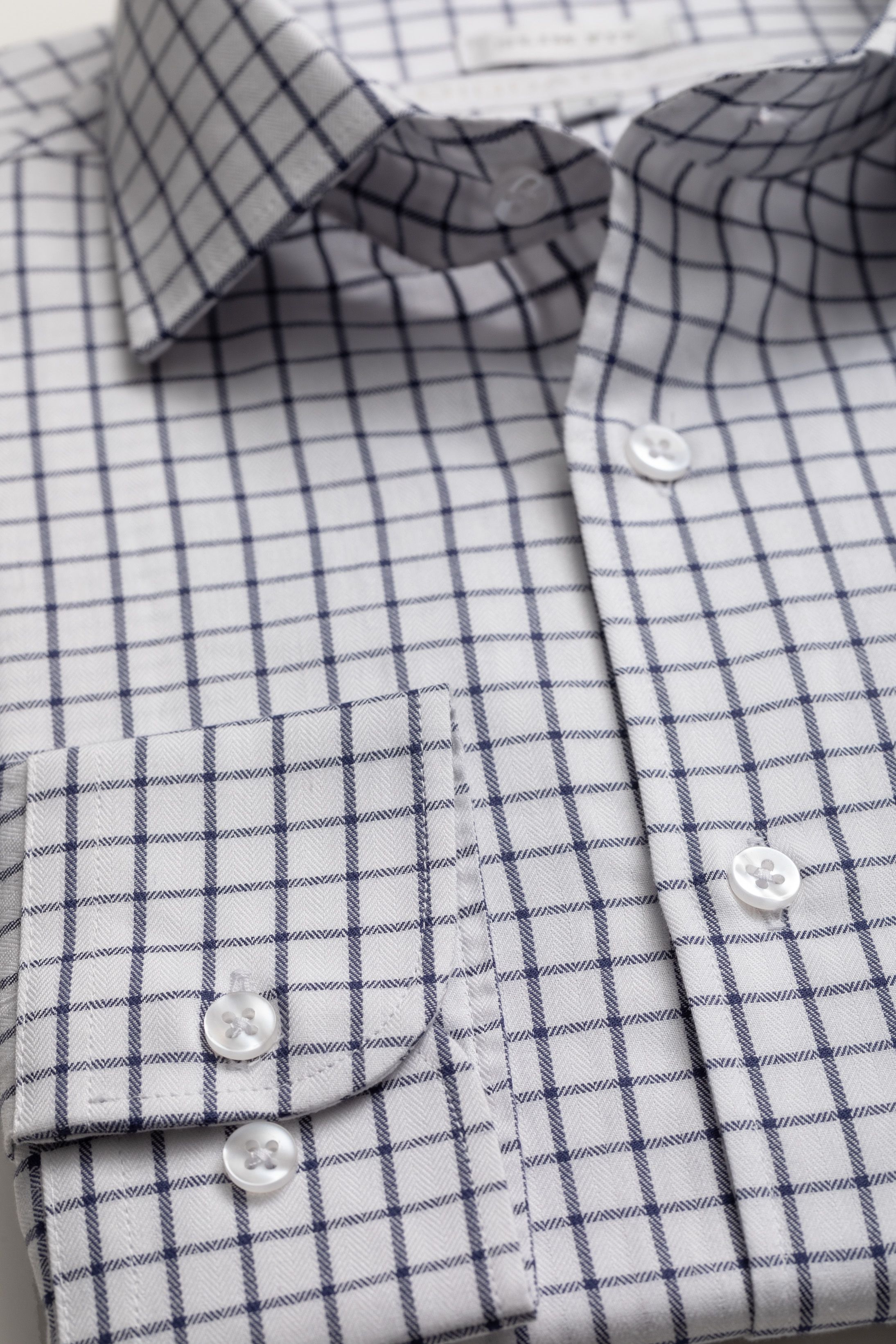 Camisa Manga Longa Slim fit Branco quadriculado marinho