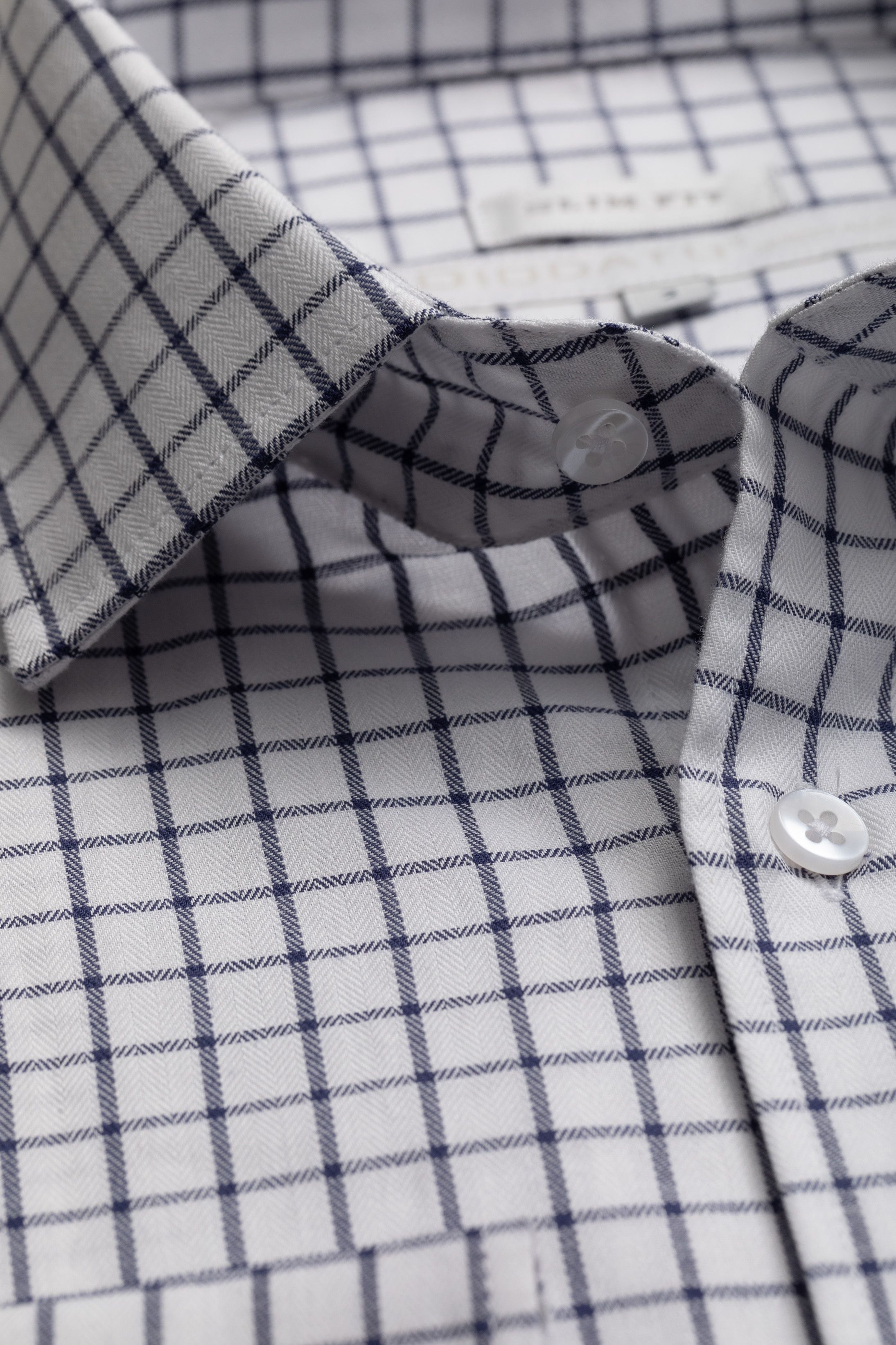 Camisa Manga Longa Slim fit Branco quadriculado marinho
