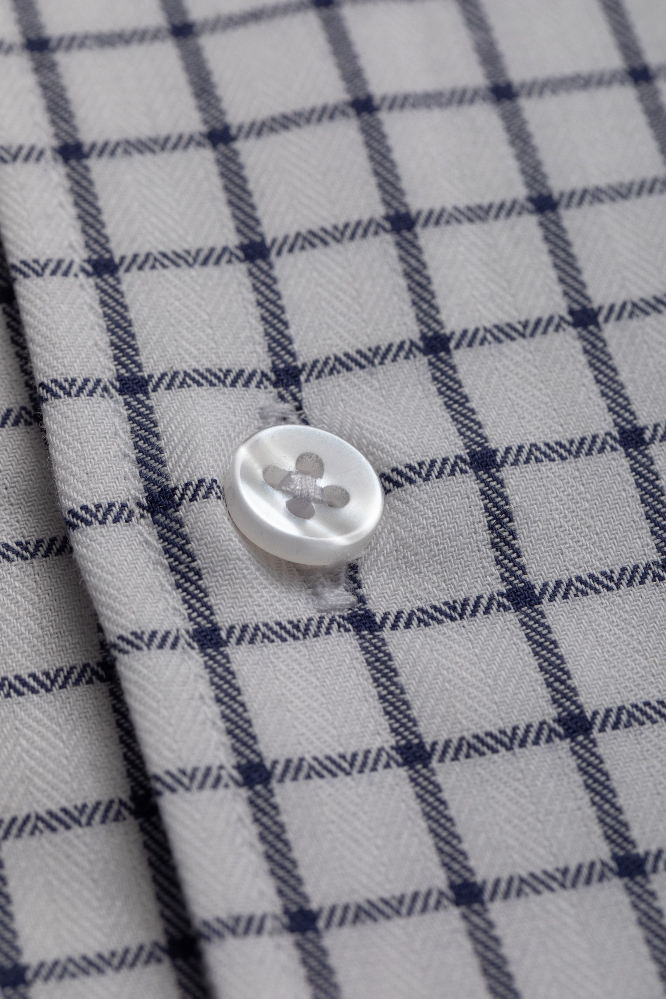 Camisa Manga Longa Slim fit Branco quadriculado marinho