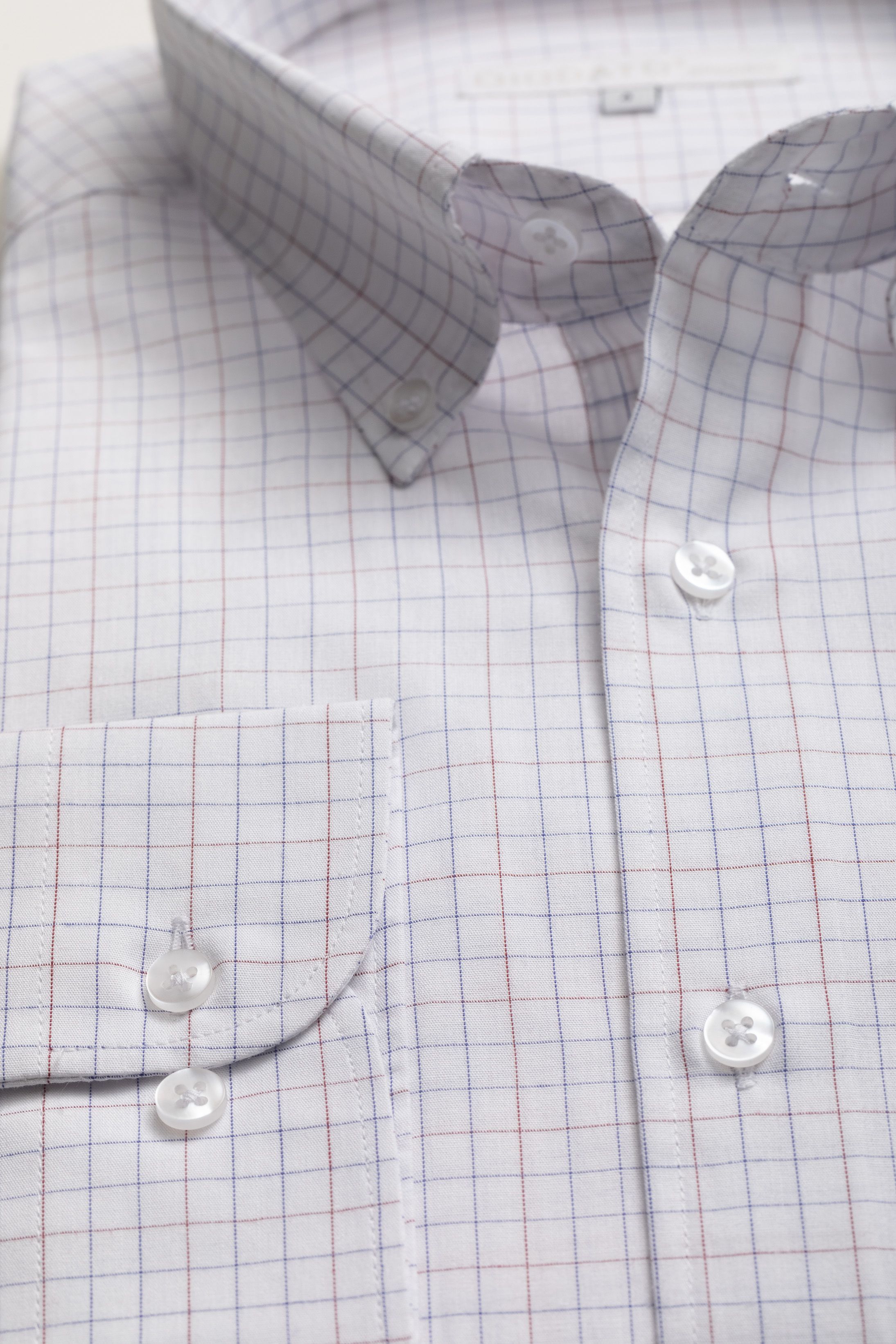 Camisa Manga Longa Regular Branco quadriculado azu... - Diodato Alfaiataria