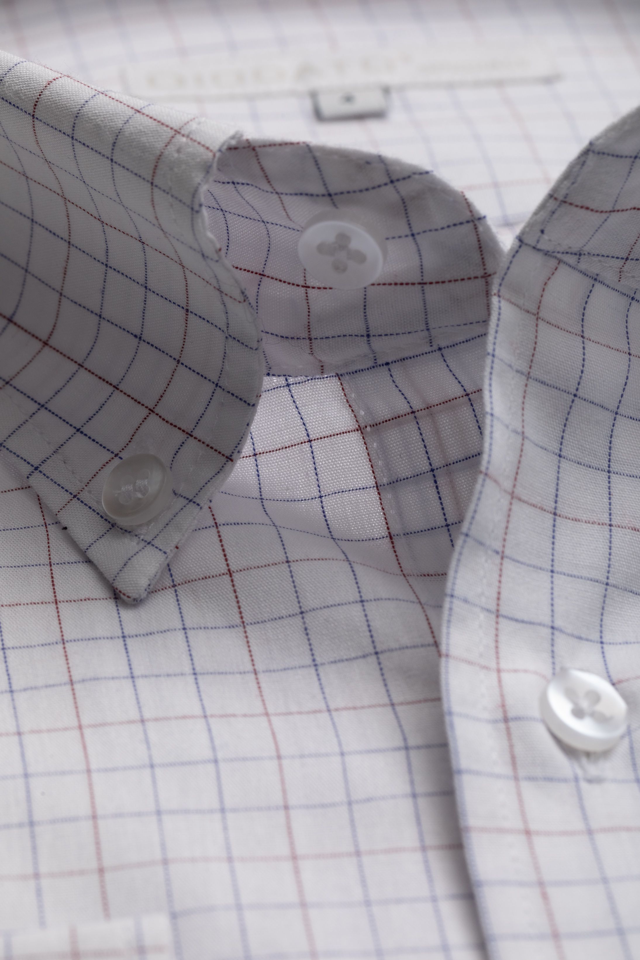 Camisa Manga Longa Regular Branco quadriculado azul/vermelho 