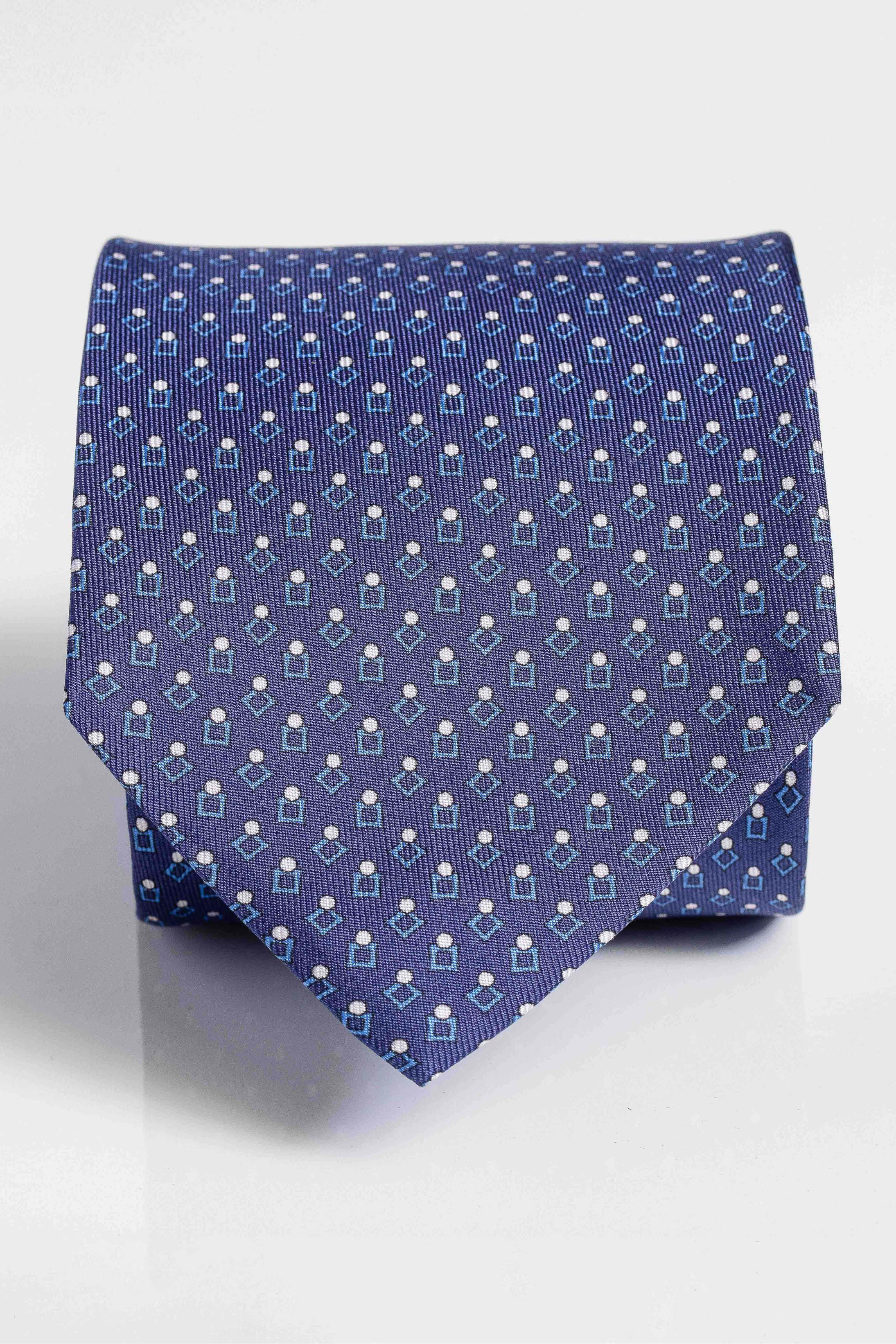 Gravata Seda Italiana Marinho micro desenho azul - Diodato Alfaiataria