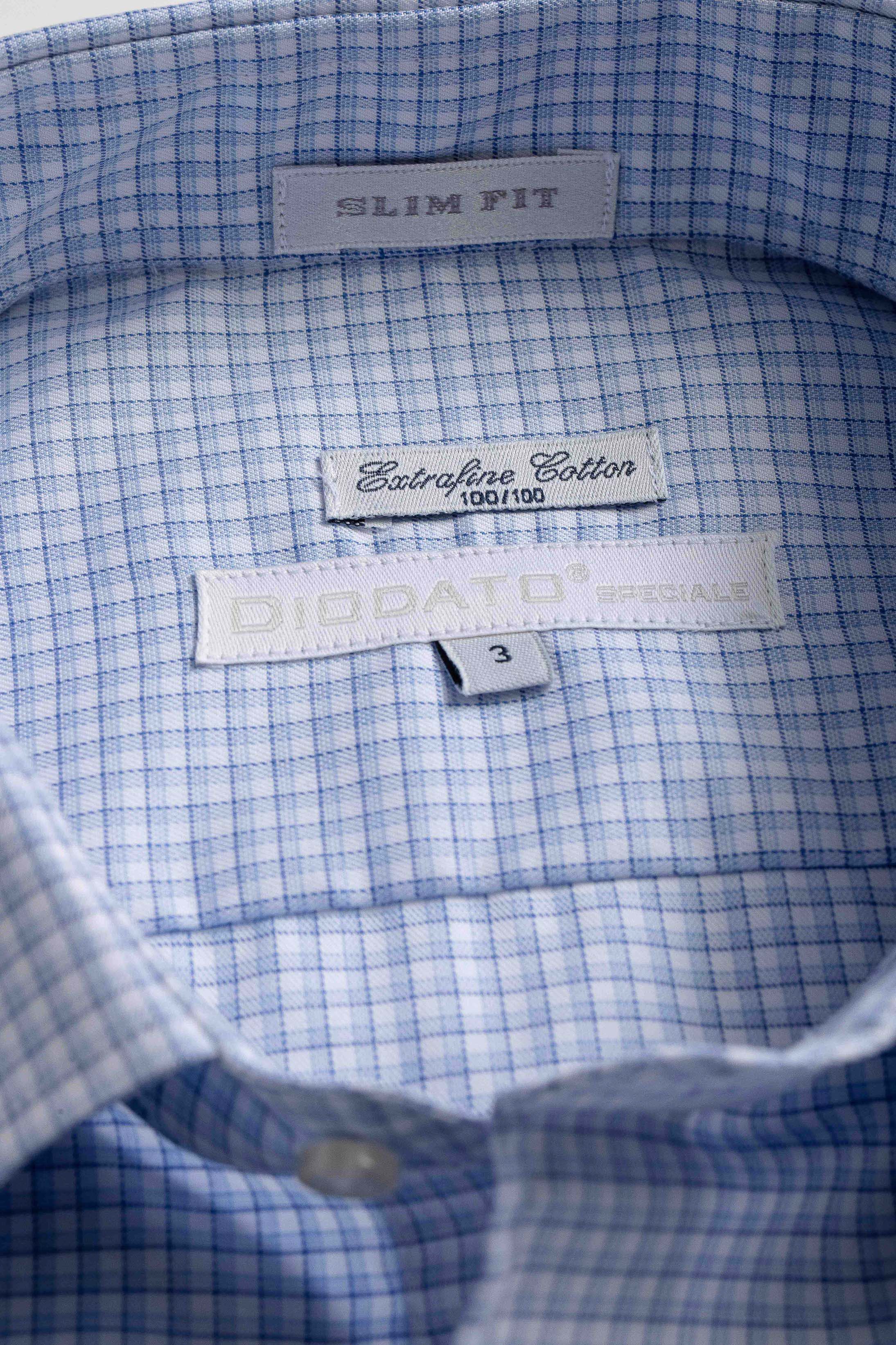 Camisa Manga Longa Slim fit Quadriculado Azul