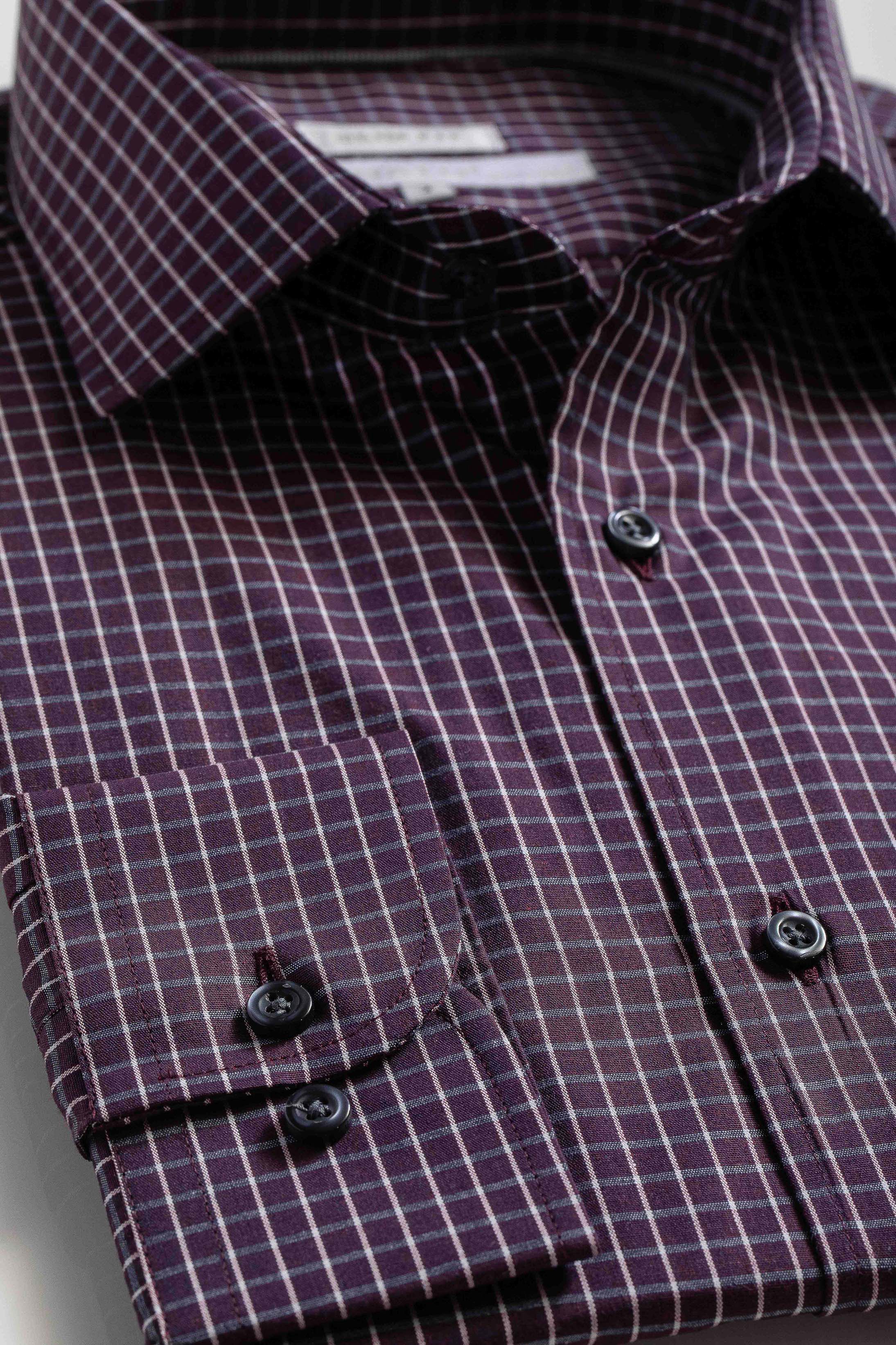 Camisa Manga Longa Slim fit Bordo quadriculado - Diodato Alfaiataria