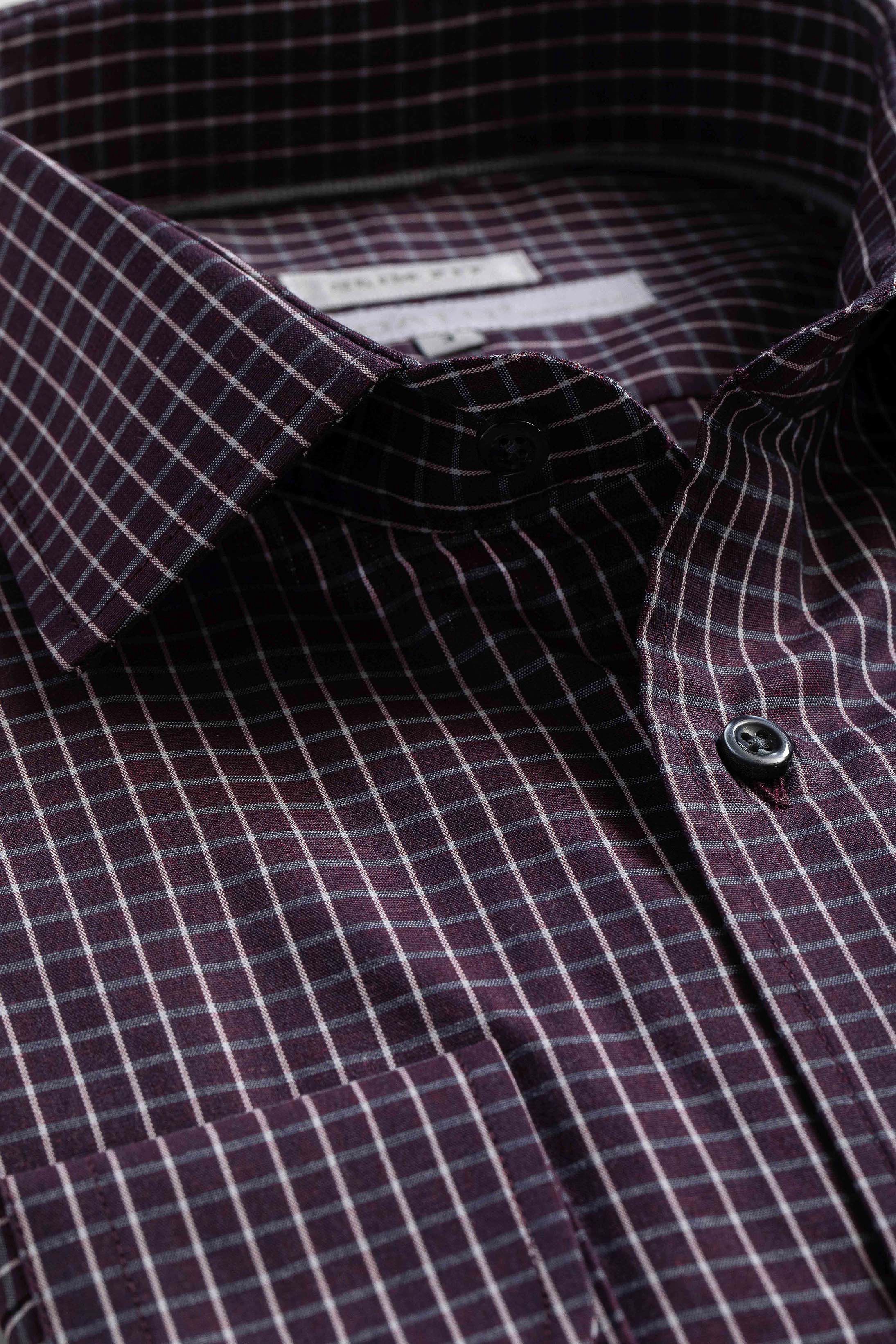 Camisa Manga Longa Slim fit Bordo quadriculado 