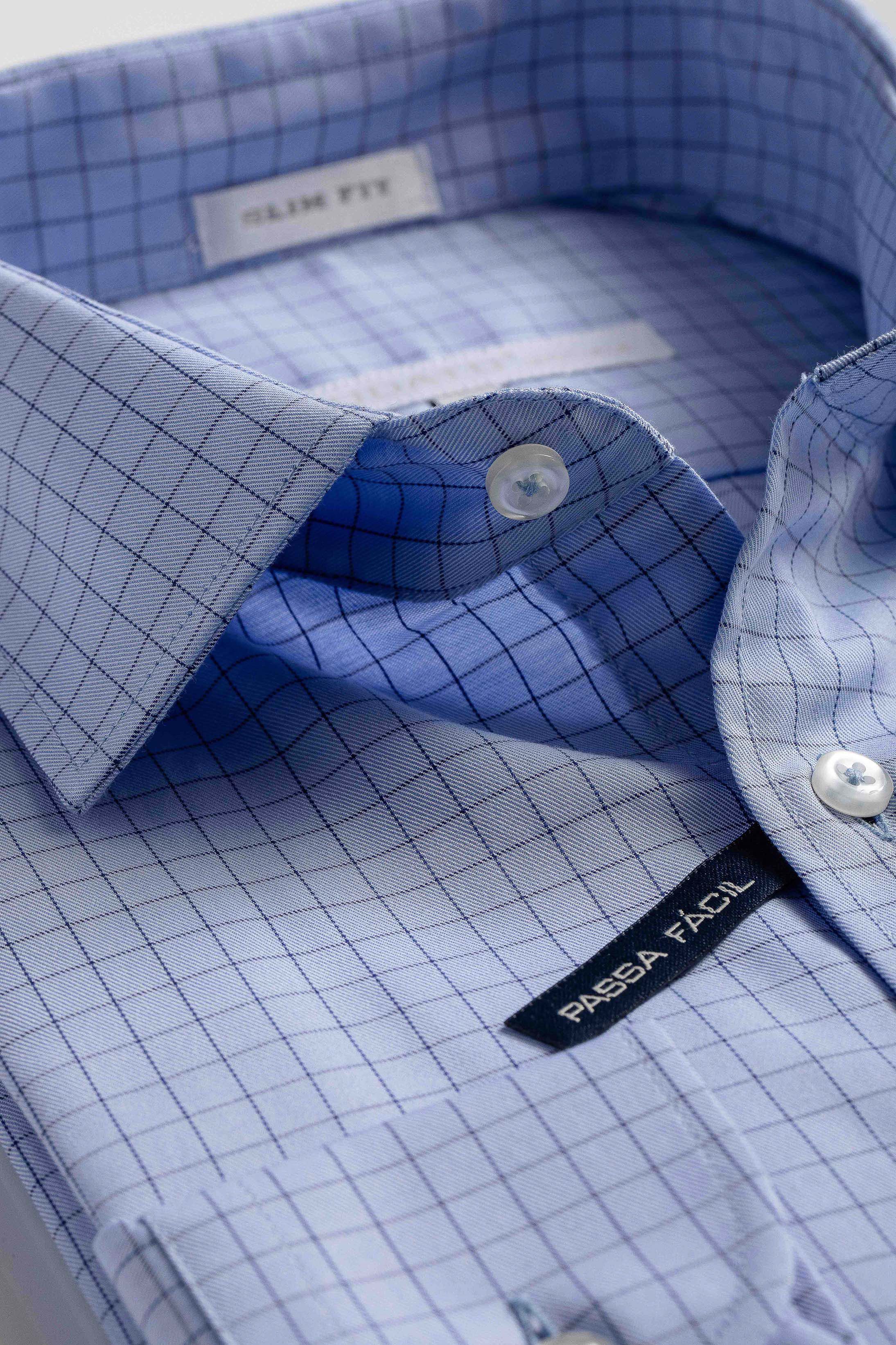 Camisa Manga Longa Slim fit Azul quadriculado