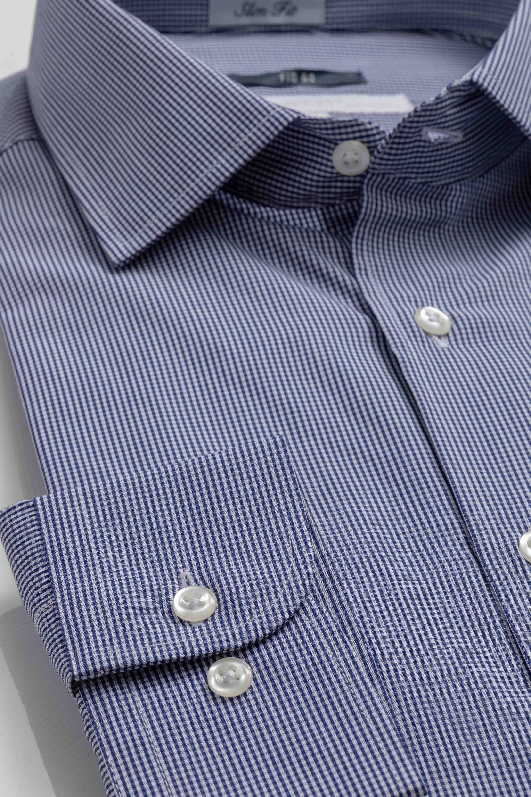 Camisa Manga Longa Slim fit Quadriculada Marinho - Diodato Alfaiataria