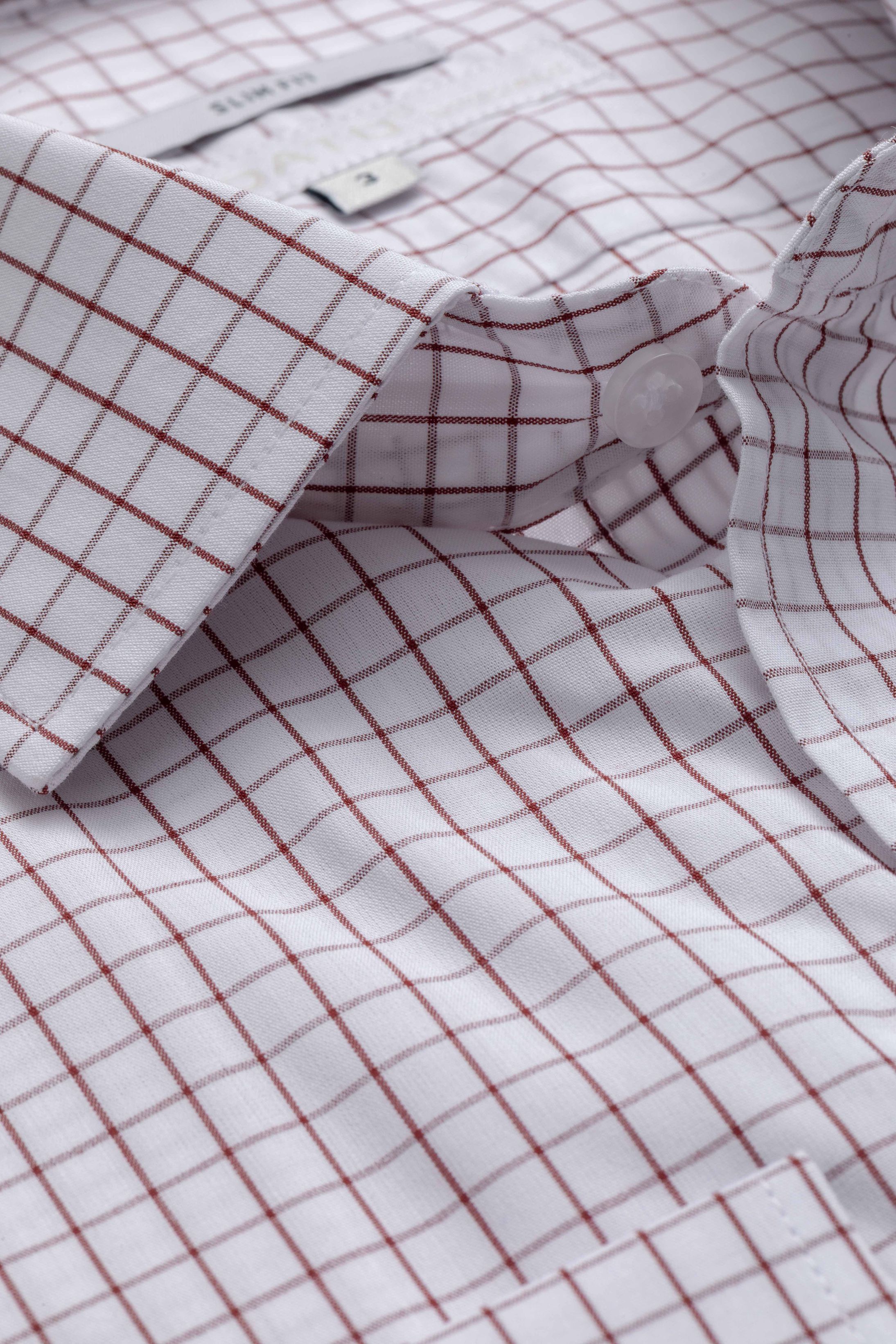 Camisa Manga Longa Slim fit Branco Quadriculado Vinho