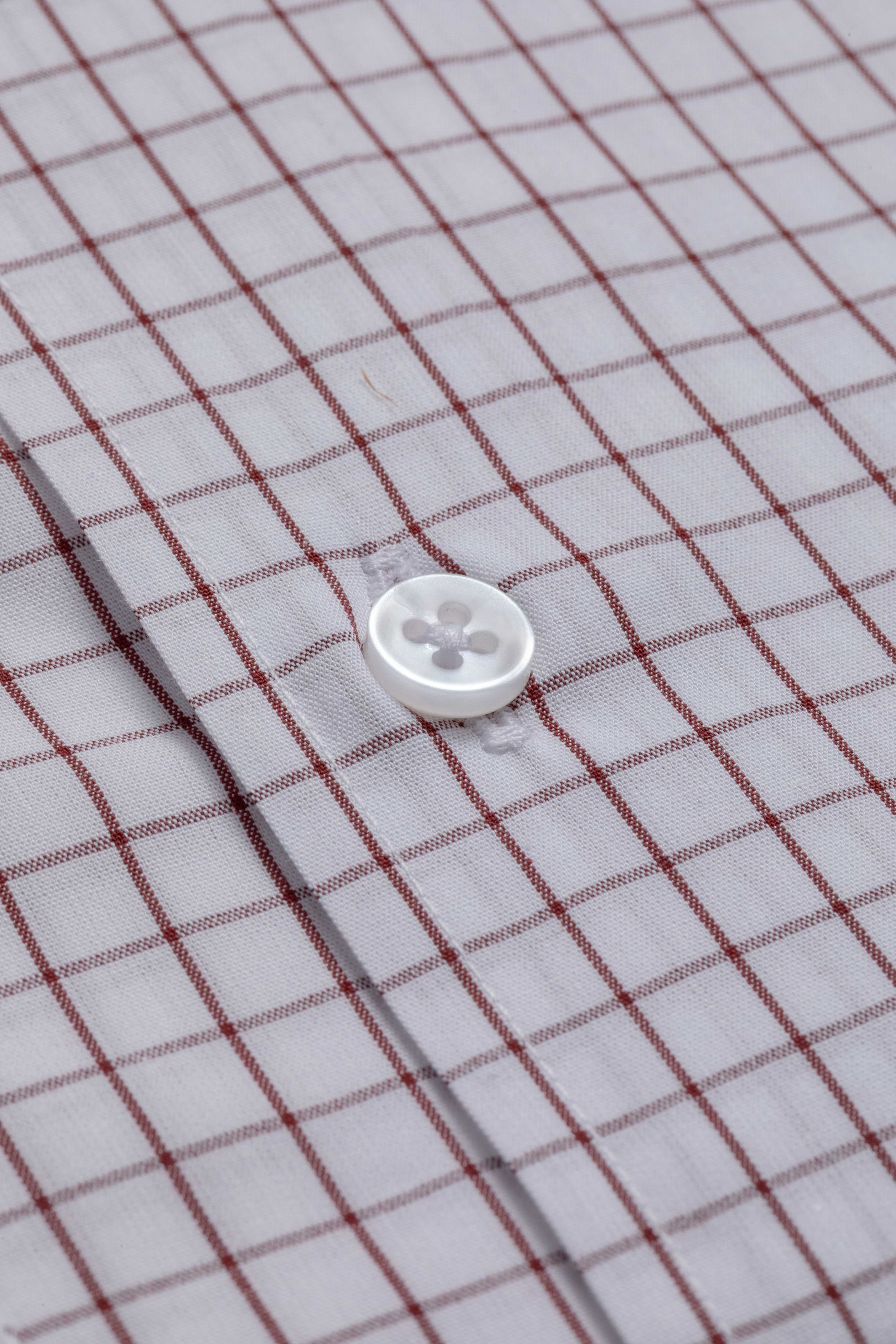Camisa Manga Longa Slim fit Branco Quadriculado Vinho