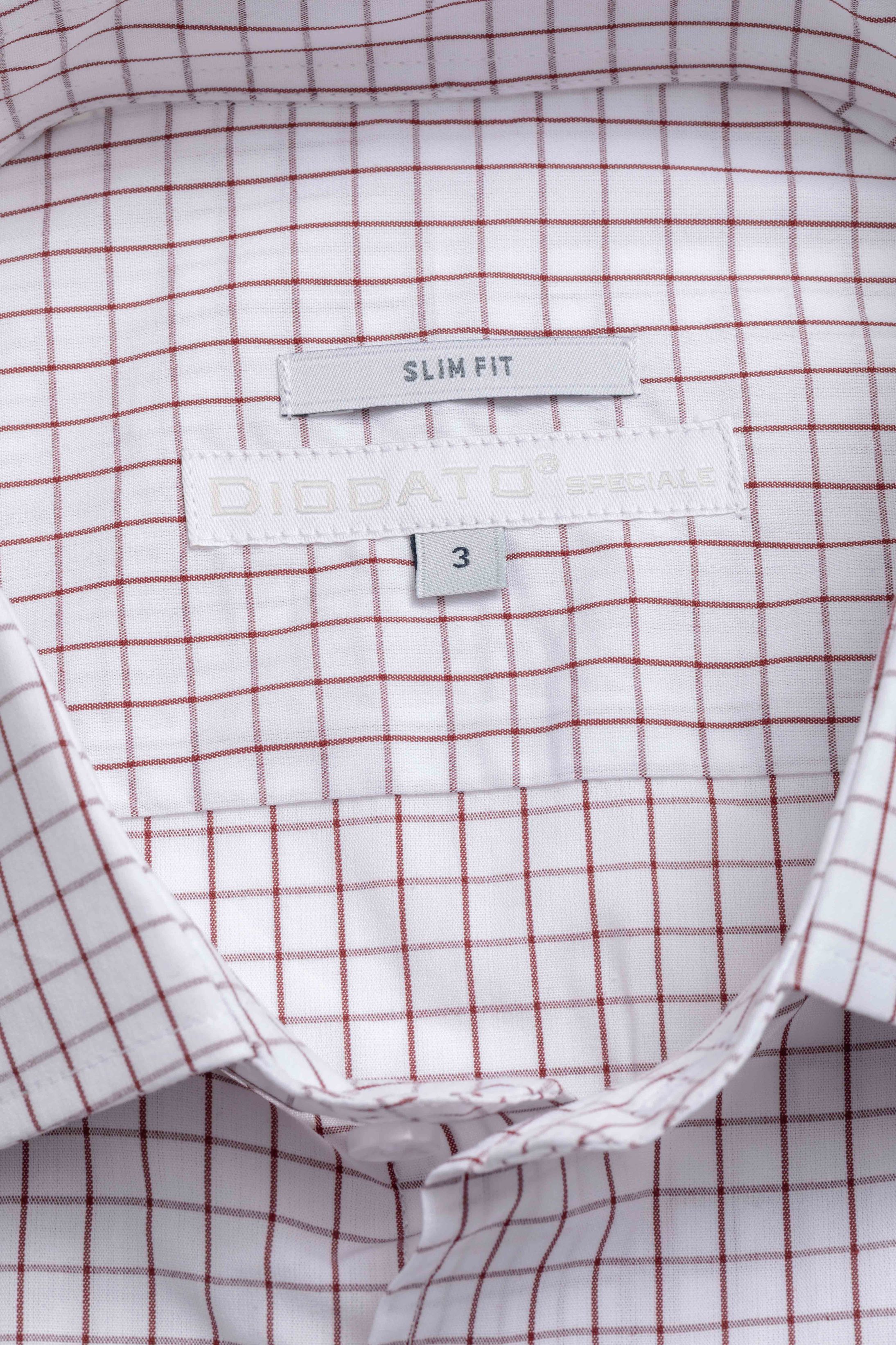 Camisa Manga Longa Slim fit Branco Quadriculado Vinho