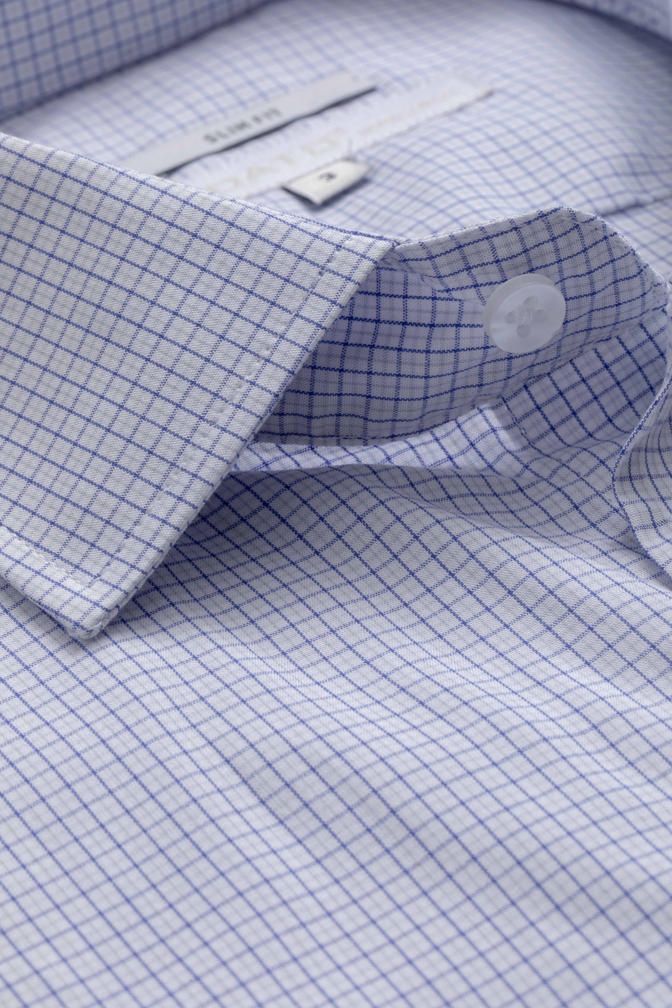 Camisa Manga Longa Slim fit Quadriculado Azul