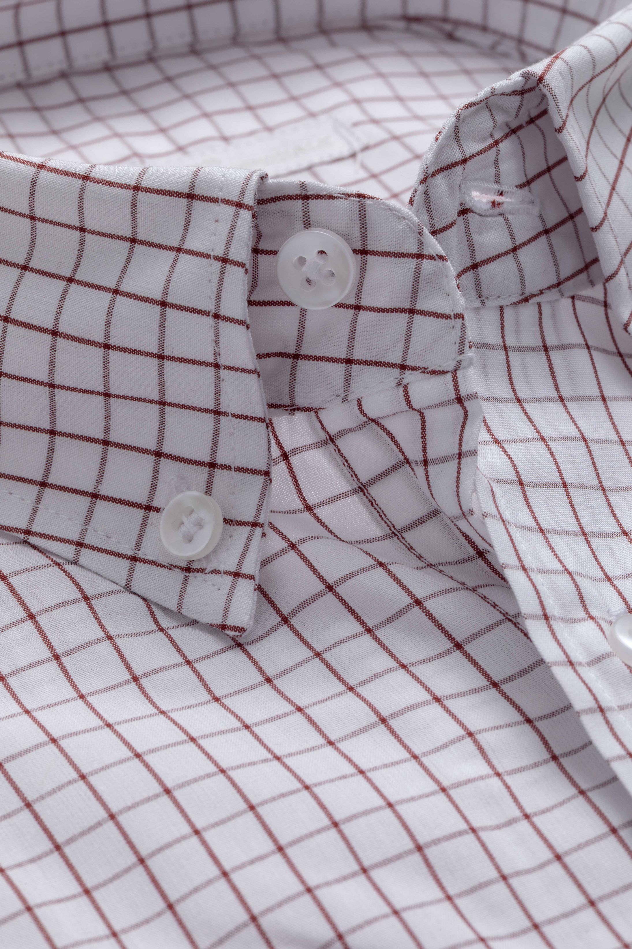 Camisa Manga Longa Regular Branco Quadriculado Vinho