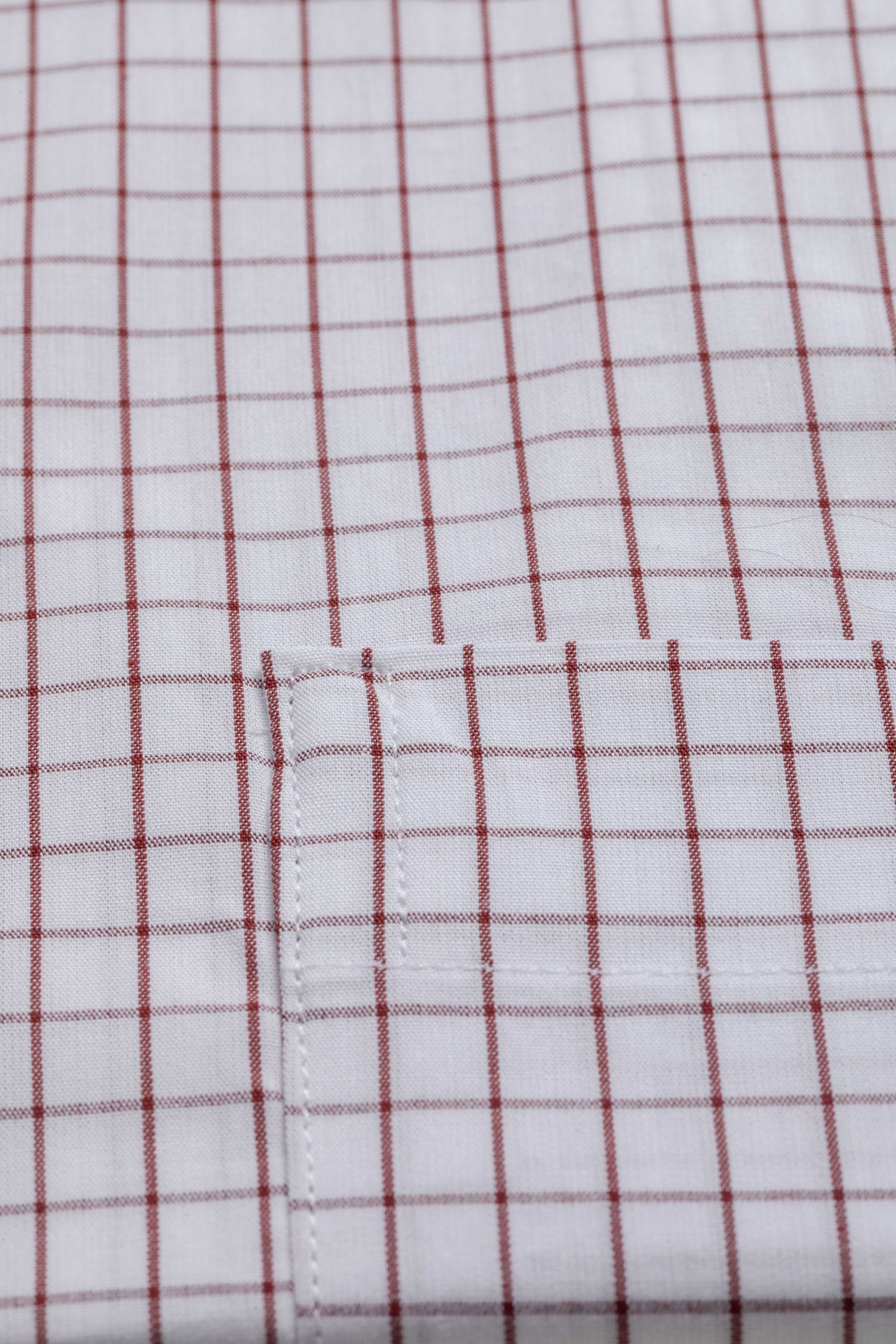 Camisa Manga Longa Regular Branco Quadriculado Vinho