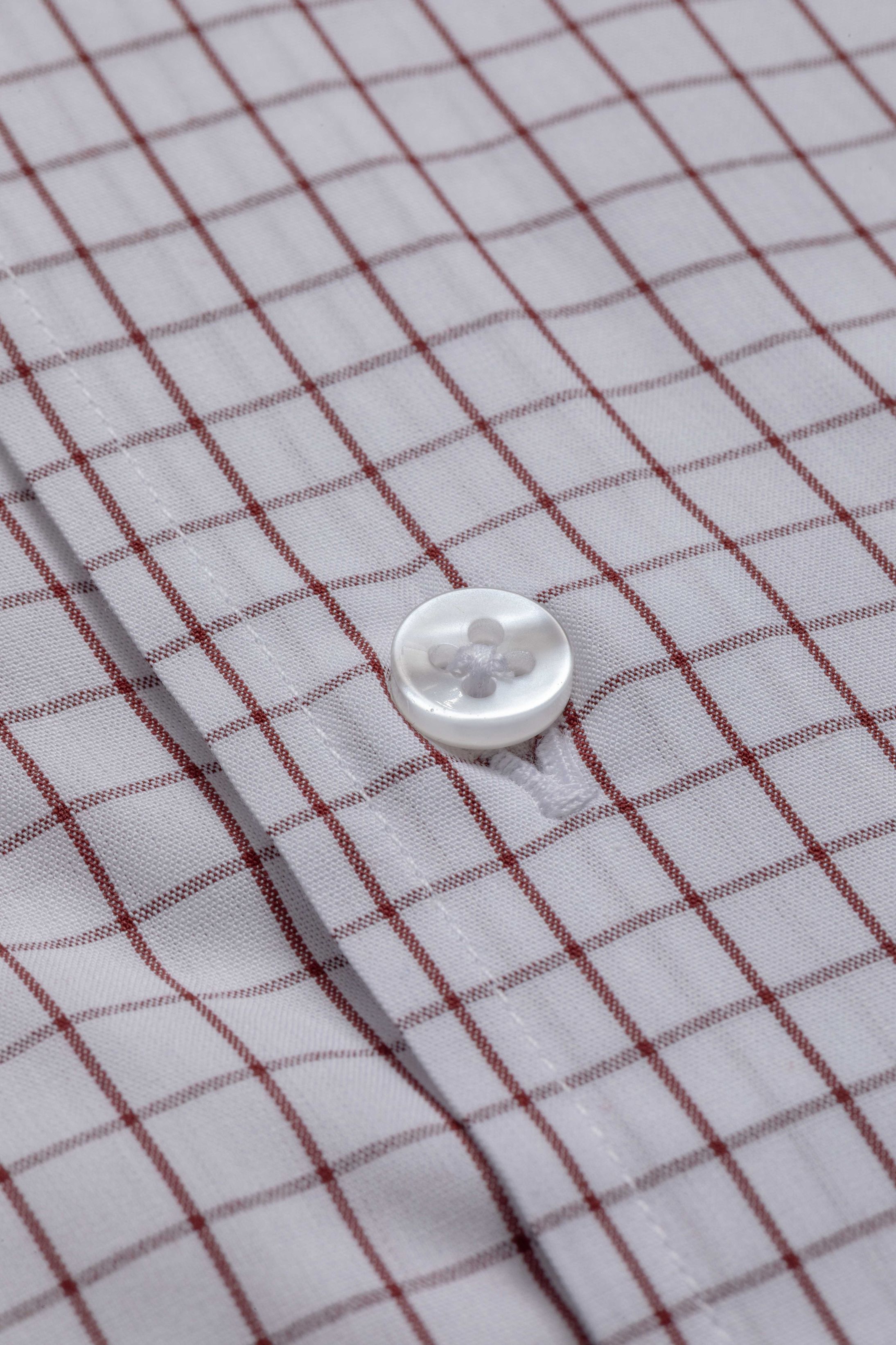 Camisa Manga Longa Regular Branco Quadriculado Vinho