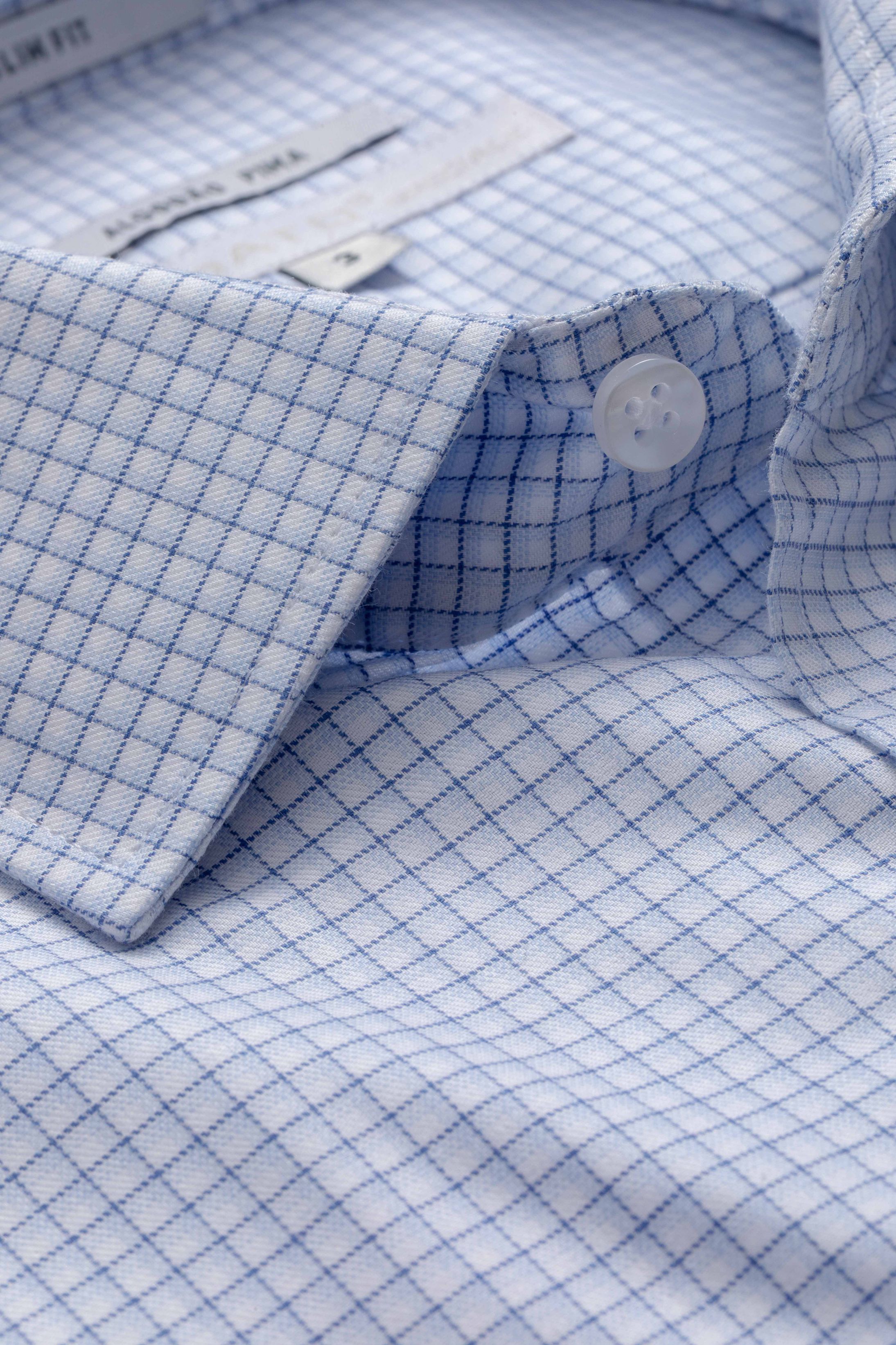 Camisa Manga Longa Slim fit Pima Cotton Quadriculado Azul 