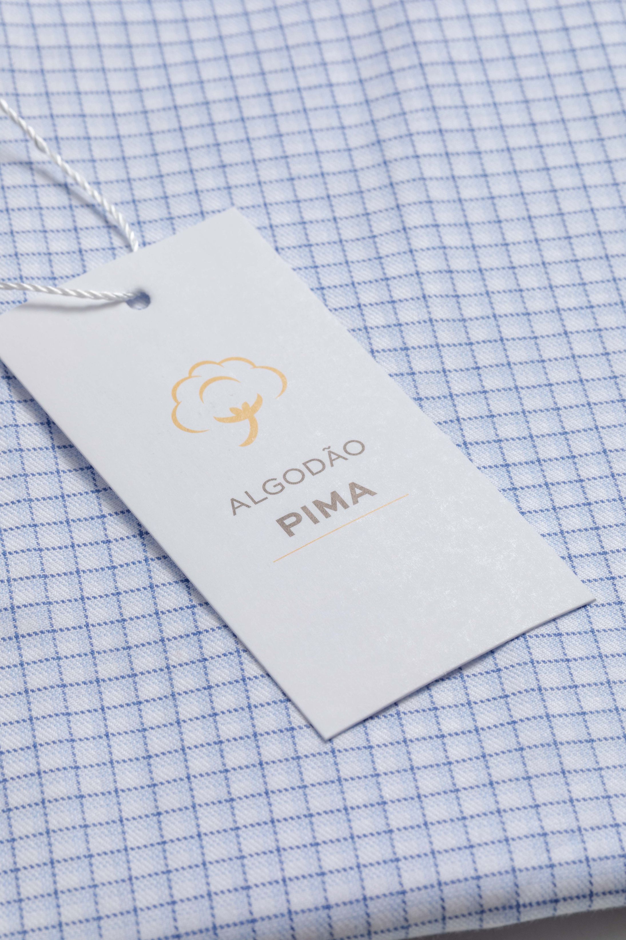 Camisa Manga Longa Slim fit Pima Cotton Quadriculado Azul 