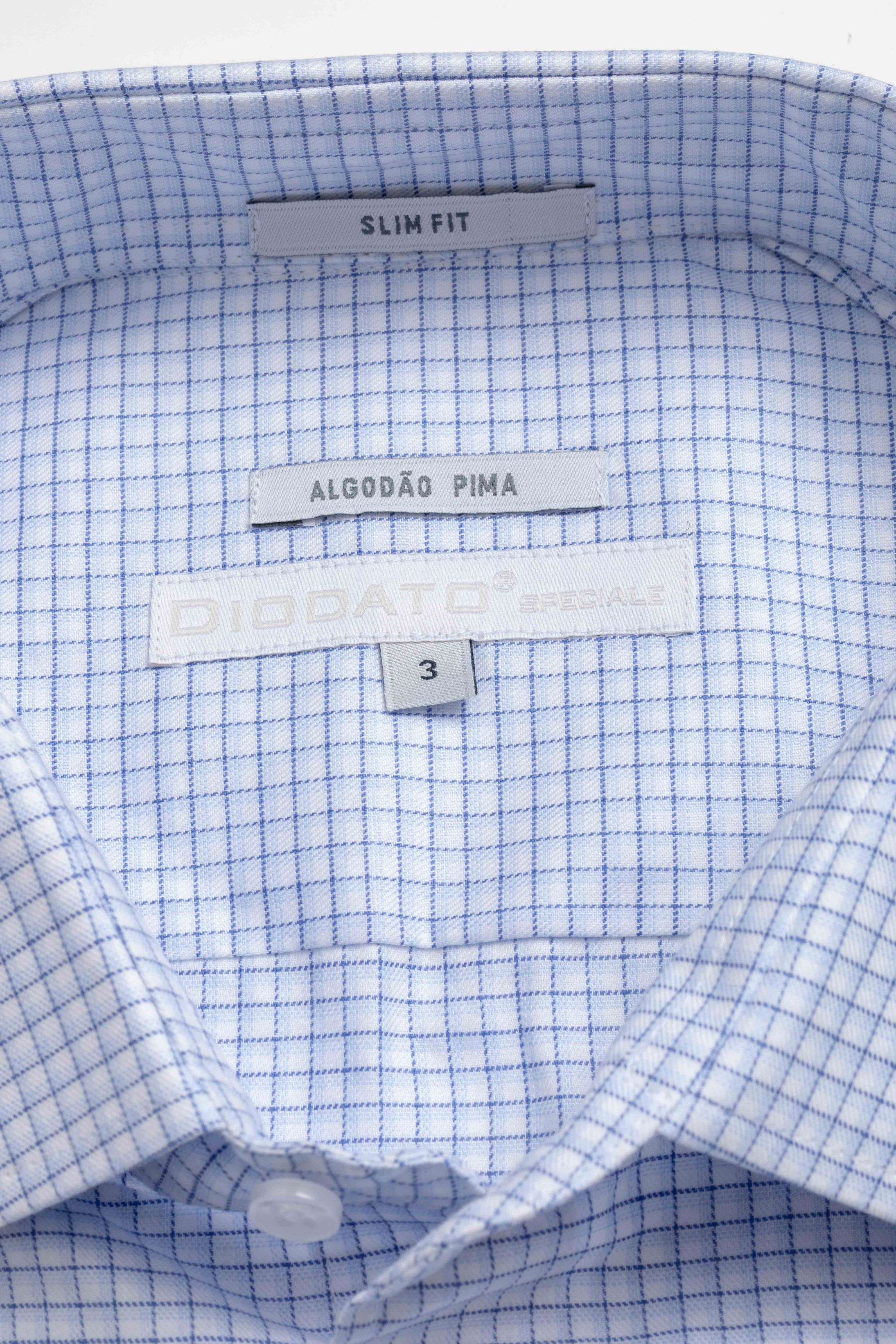 Camisa Manga Longa Slim fit Pima Cotton Quadriculado Azul 