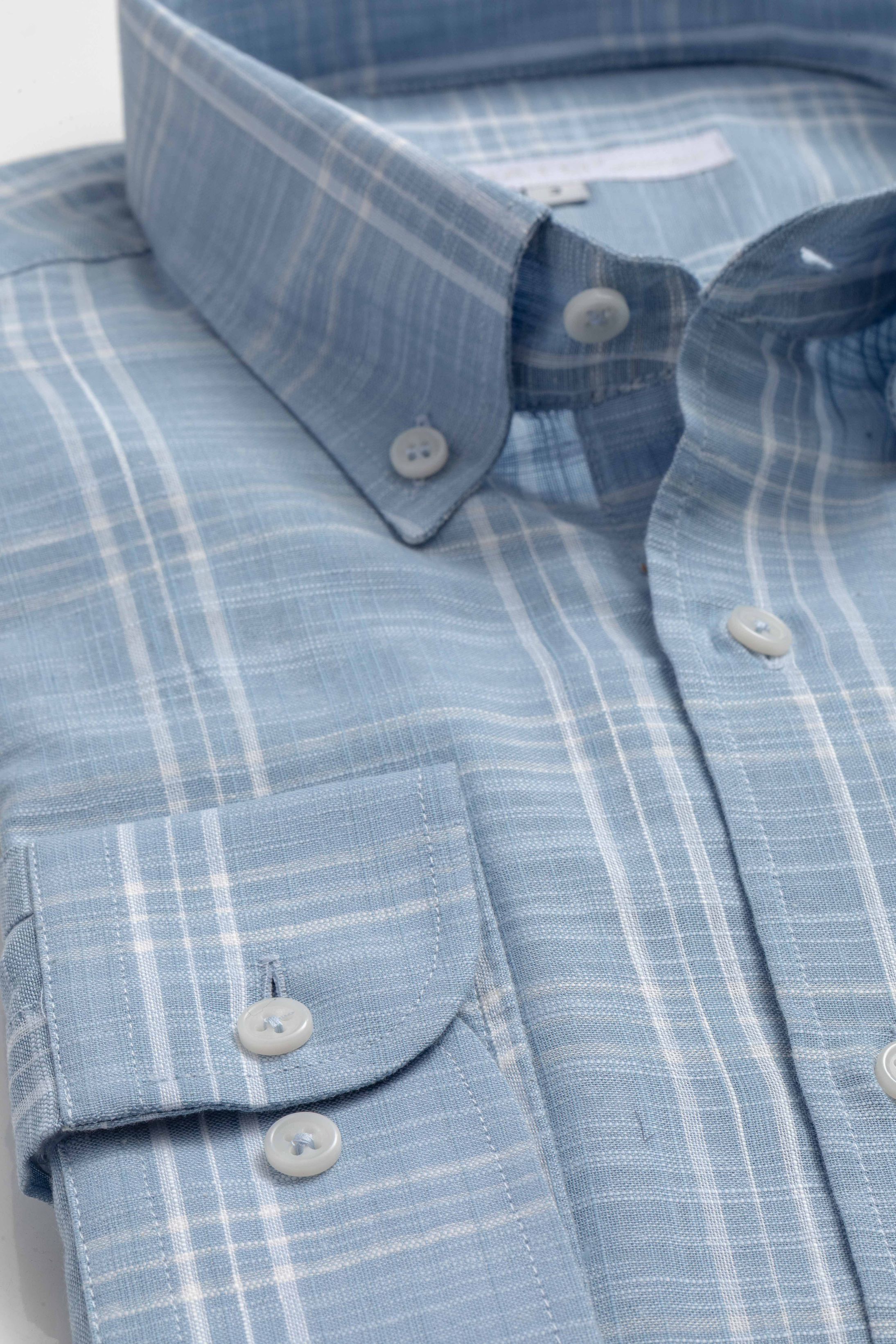 Camisa Manga Longa Regular Xadrez Azul - Diodato Alfaiataria