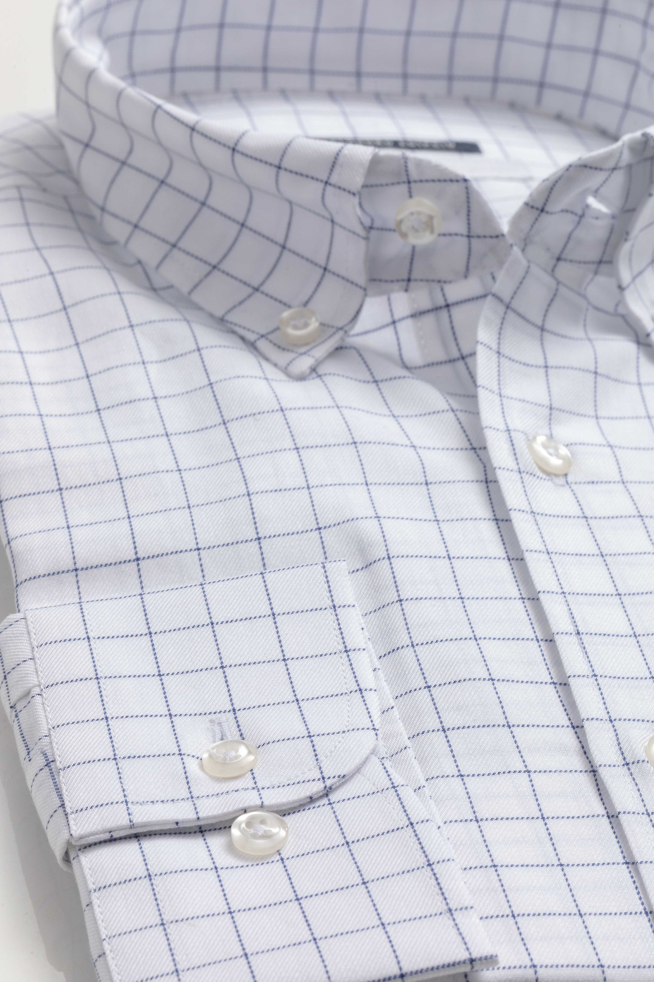 Camisa Manga Longa Regular Branco Quadriculado Azu - Diodato Alfaiataria