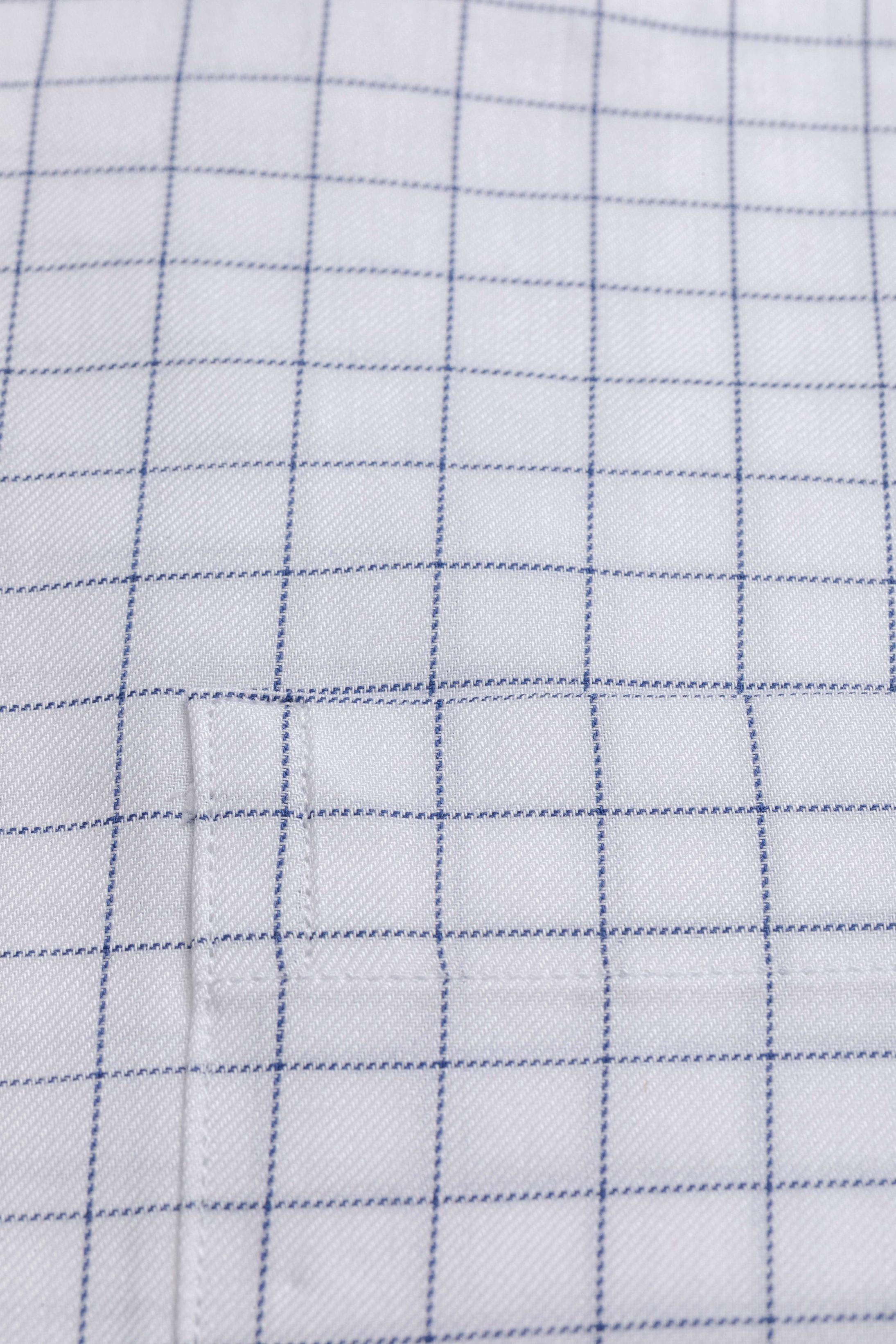 Camisa Manga Longa Regular Branco Quadriculado Azul