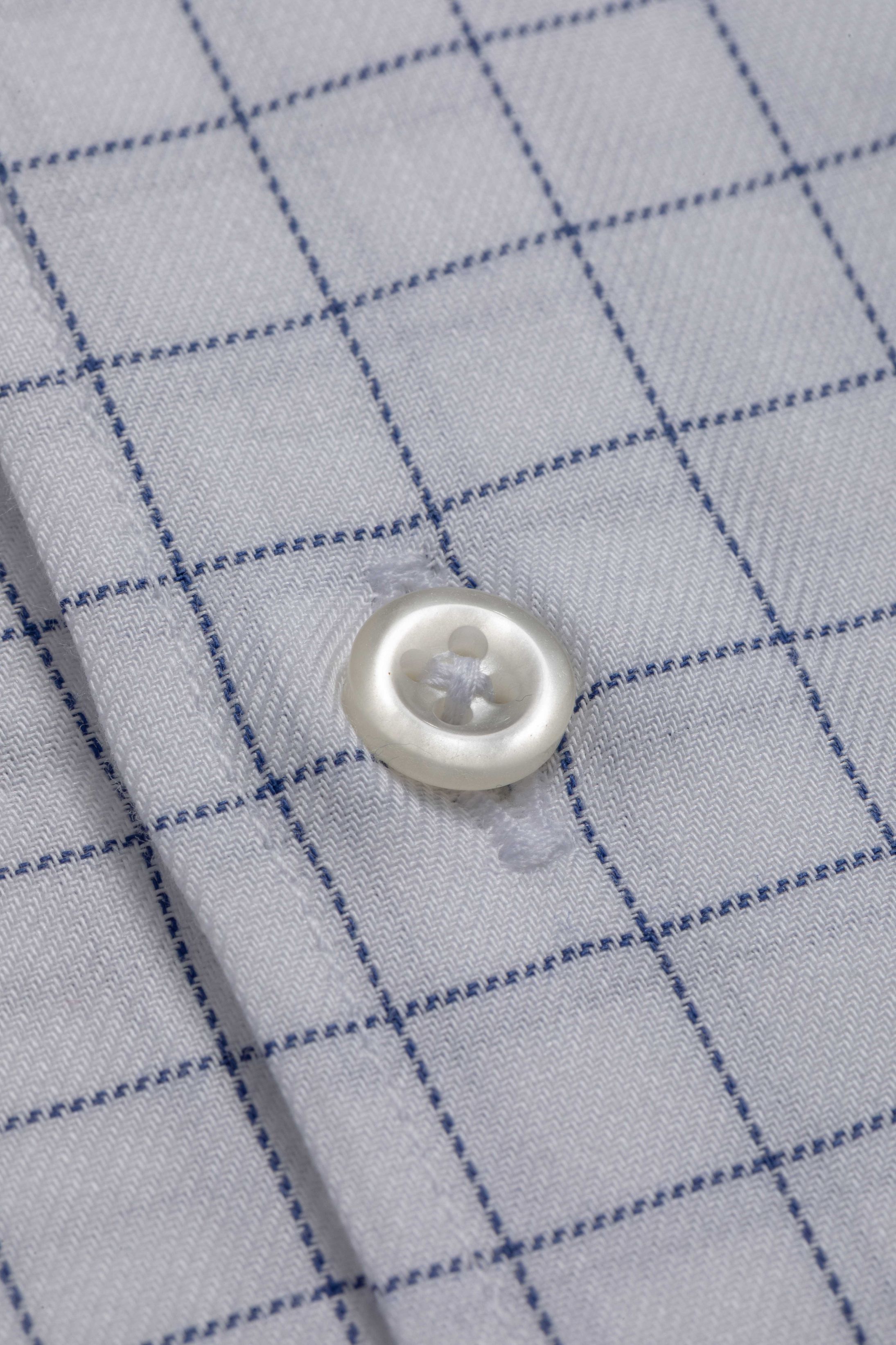 Camisa Manga Longa Regular Branco Quadriculado Azul