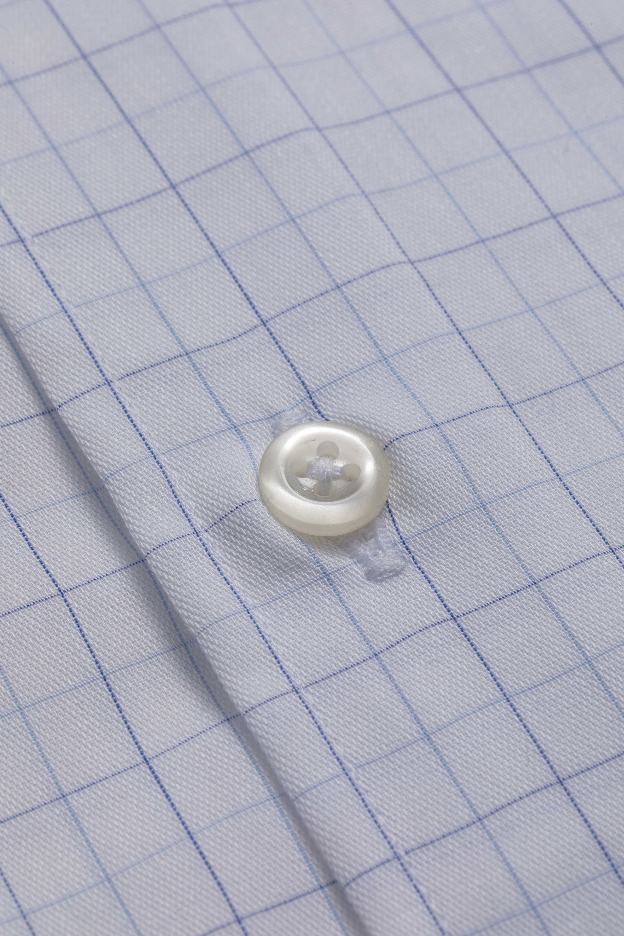 Camisa Manga Longa Regular Branco Quadriculado Azul 