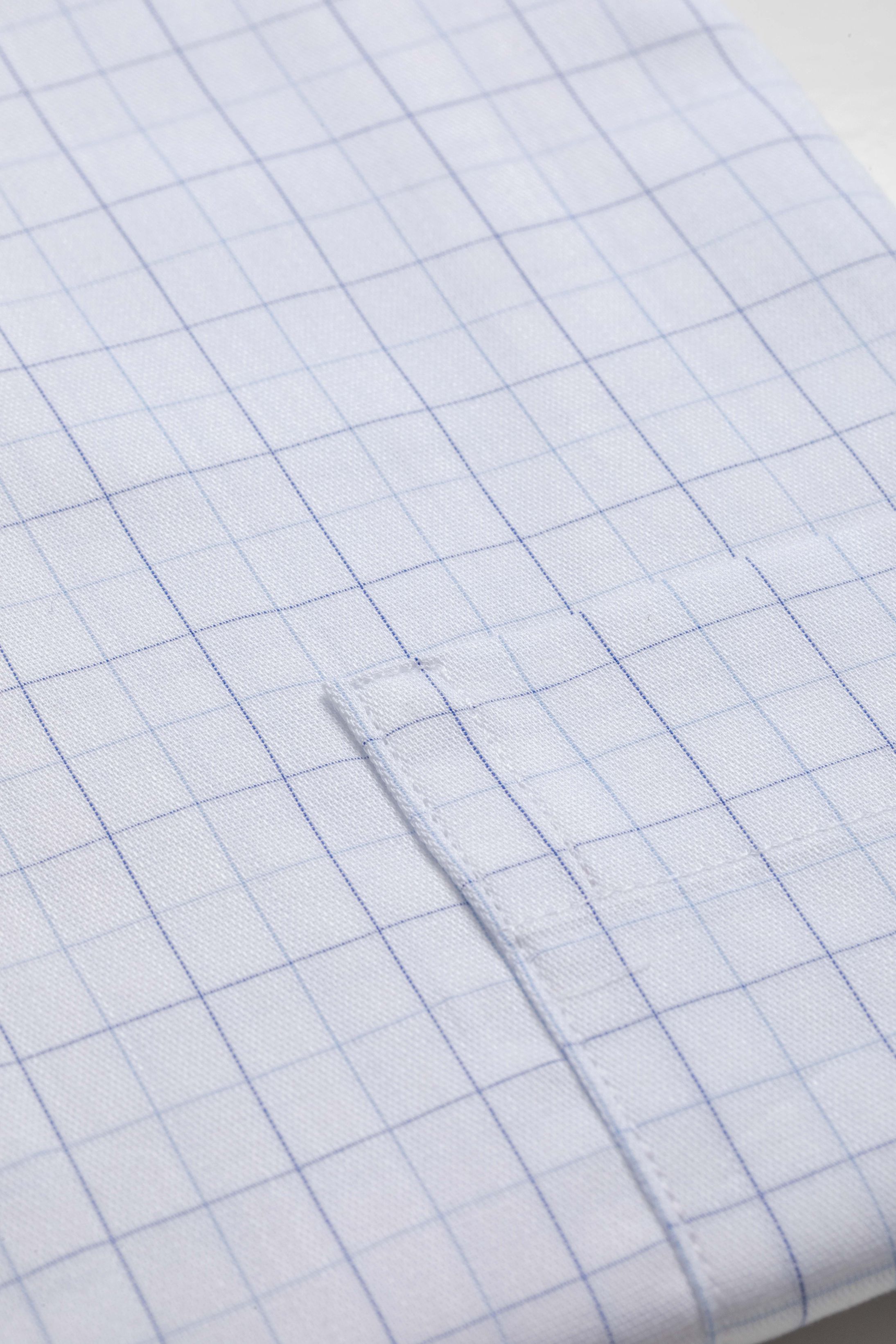 Camisa Manga Longa Regular Branco Quadriculado Azul 