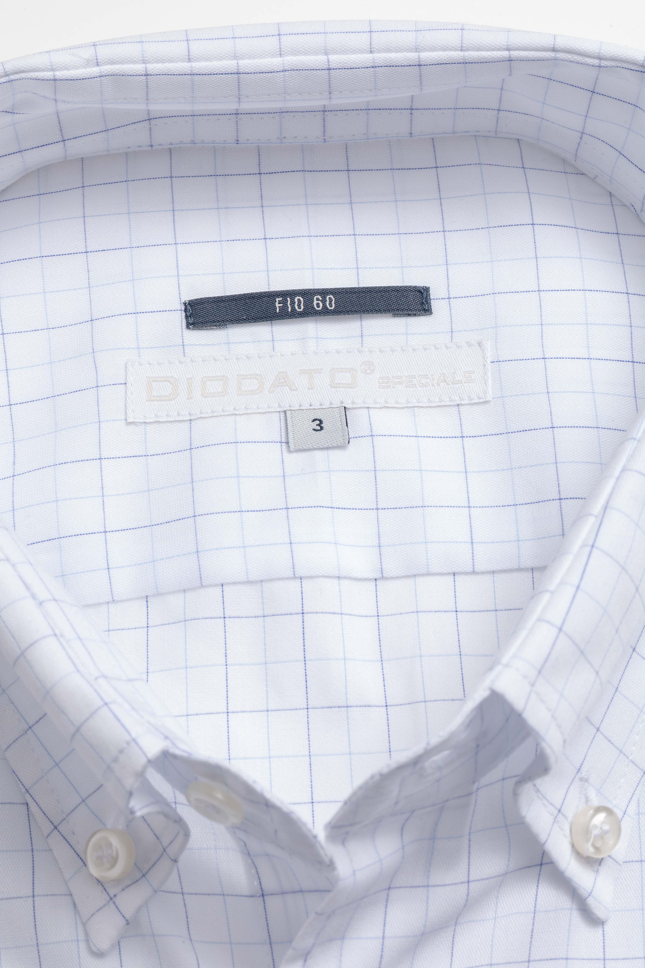 Camisa Manga Longa Regular Branco Quadriculado Azul 