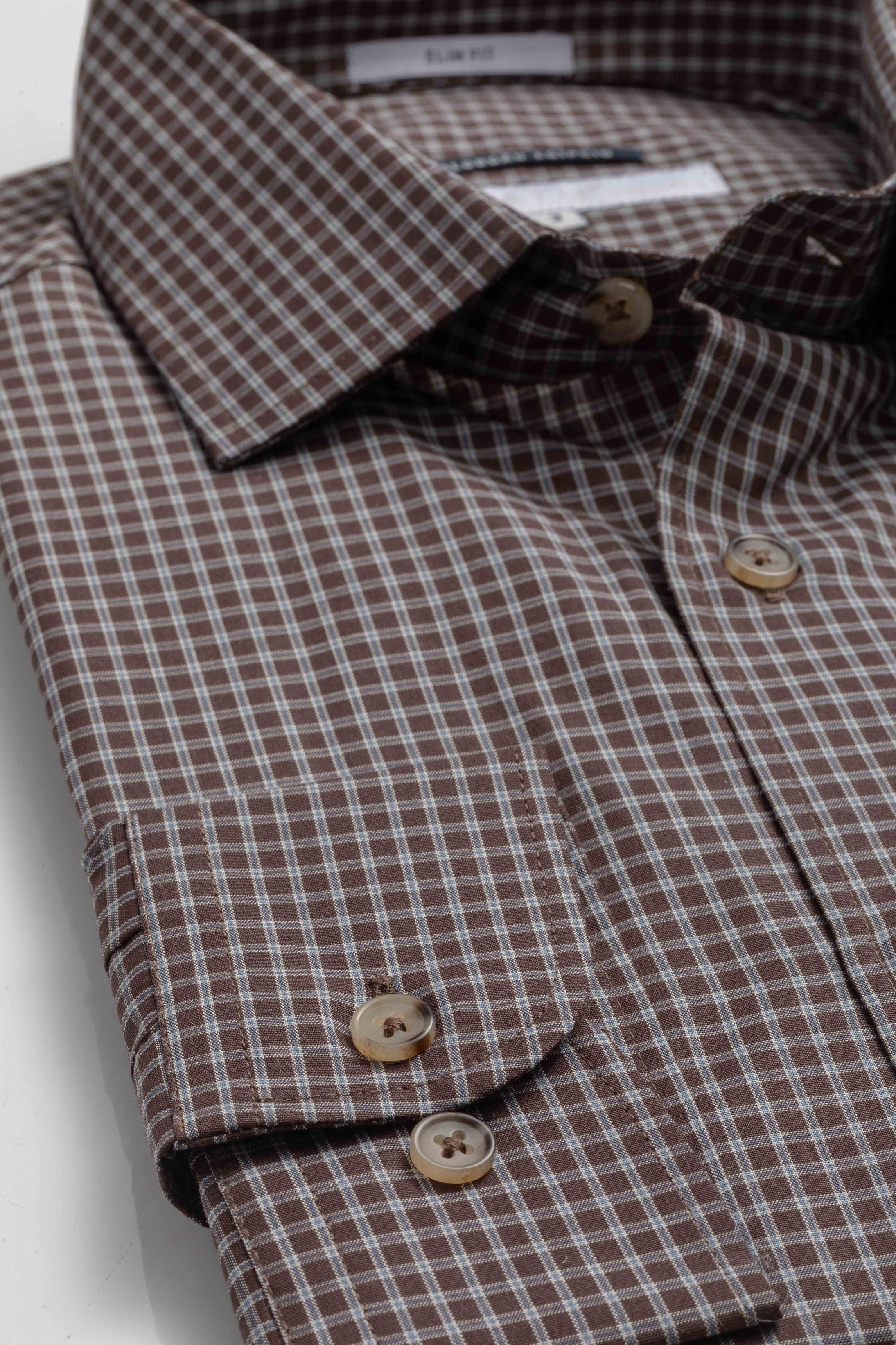 Camisa Manga Longa Slim fit Quadriculado Marrom - Diodato Alfaiataria