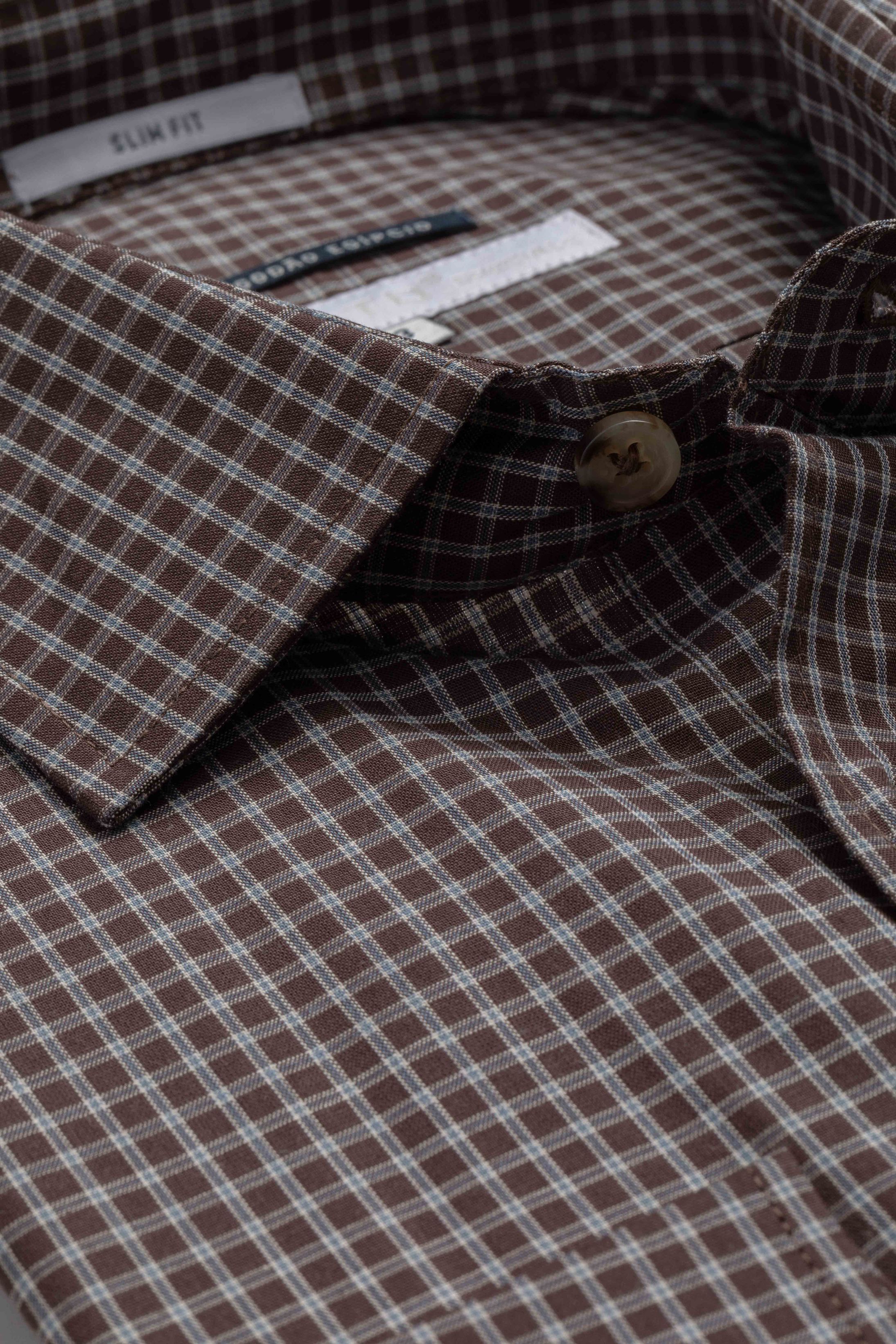 Camisa Manga Longa Slim fit Quadriculado Marrom