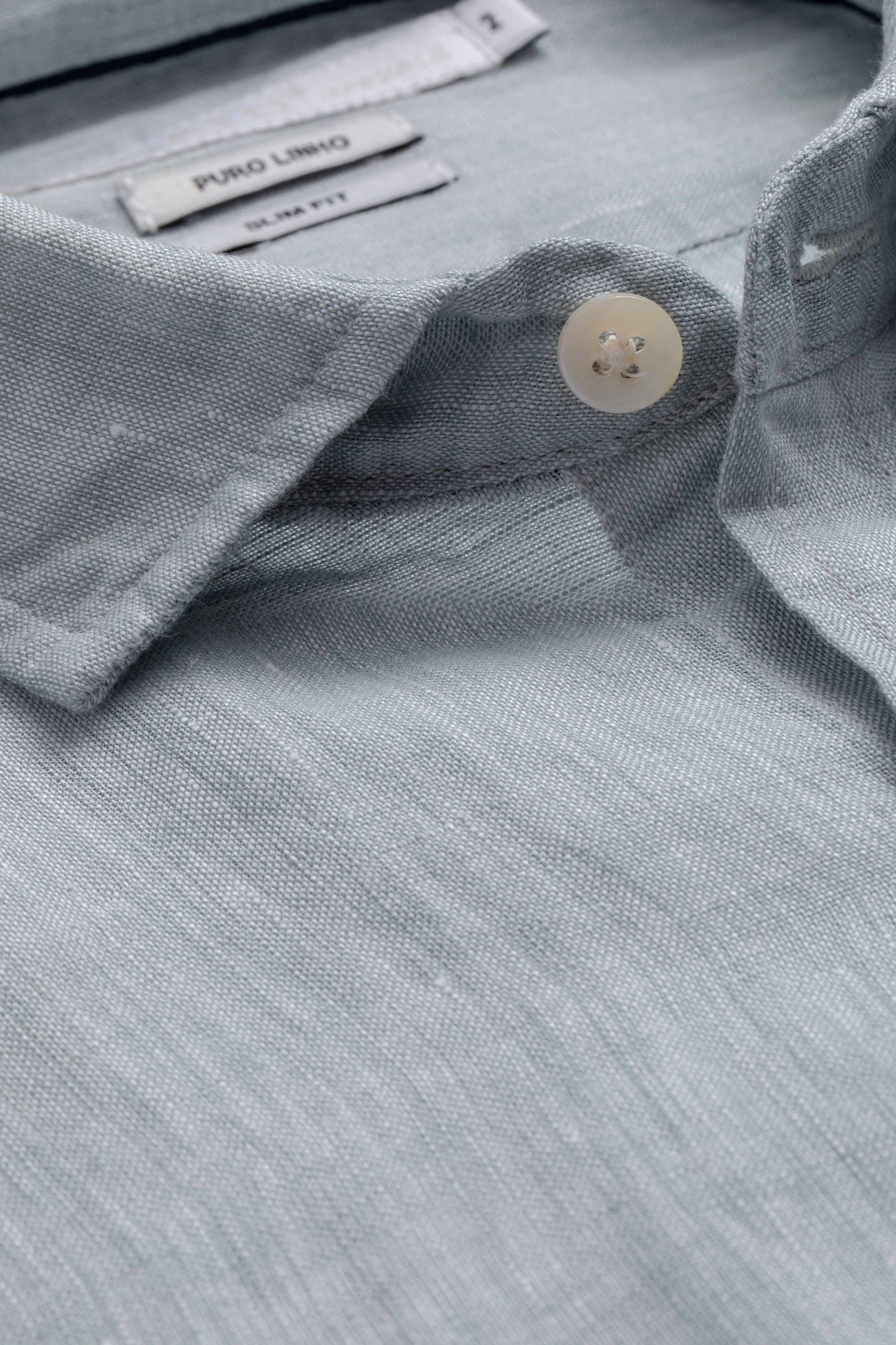 Camisa Manga Longa Slim Fit Linho Verde Vintage