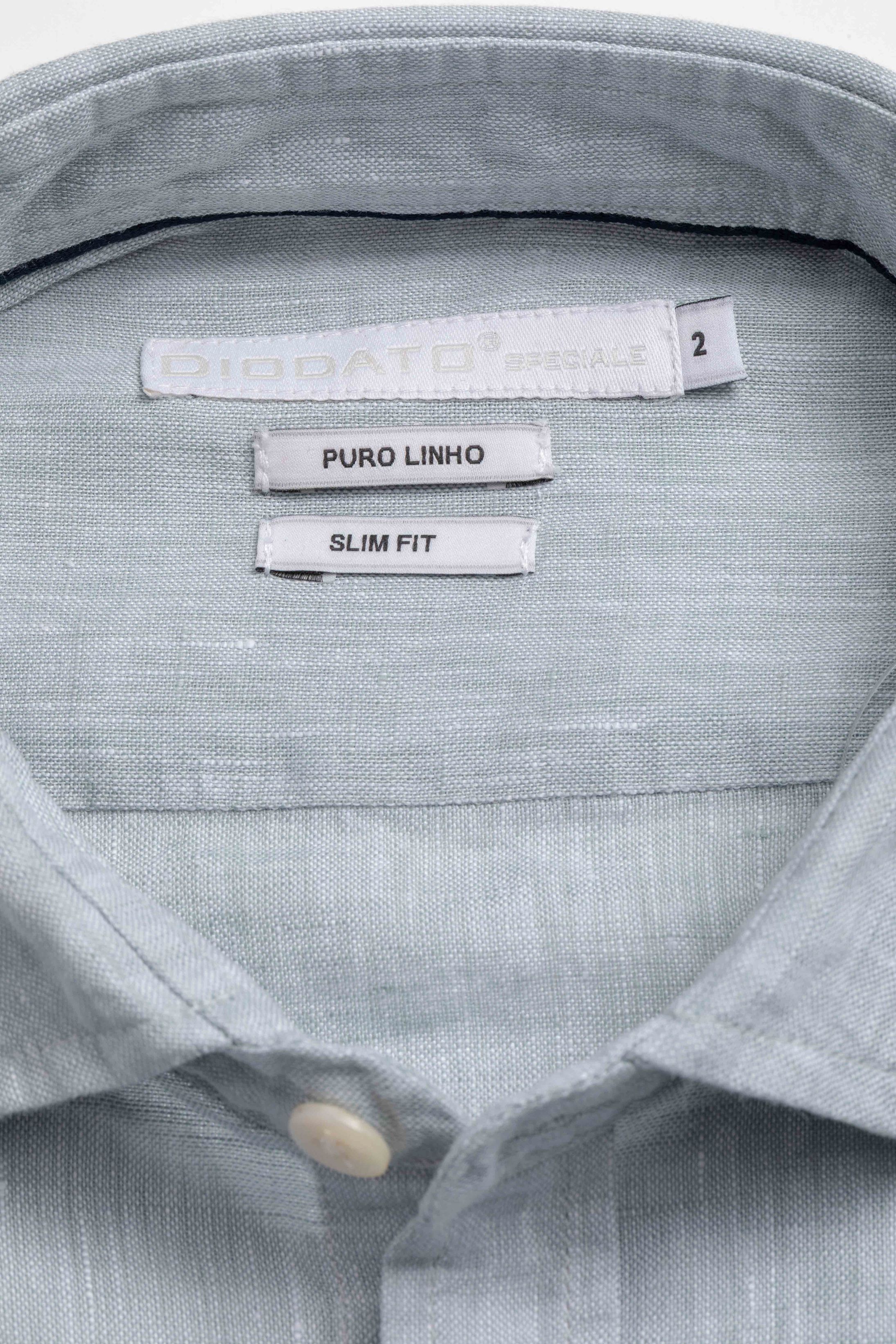 Camisa Manga Longa Slim Fit Linho Verde Vintage