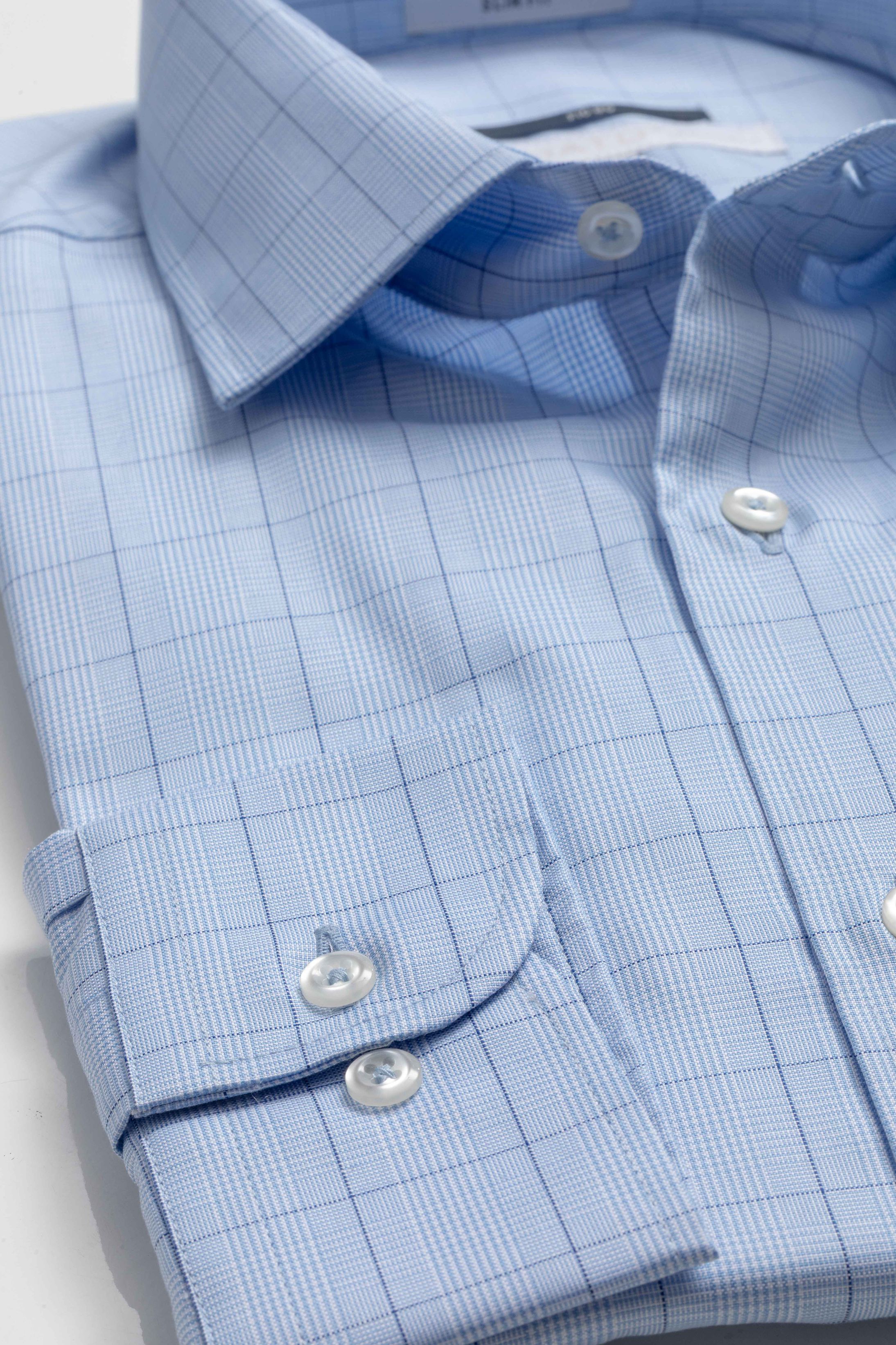 Camisa Manga Longa Slim fit Fio 80 Azul Xadrez - Diodato Alfaiataria