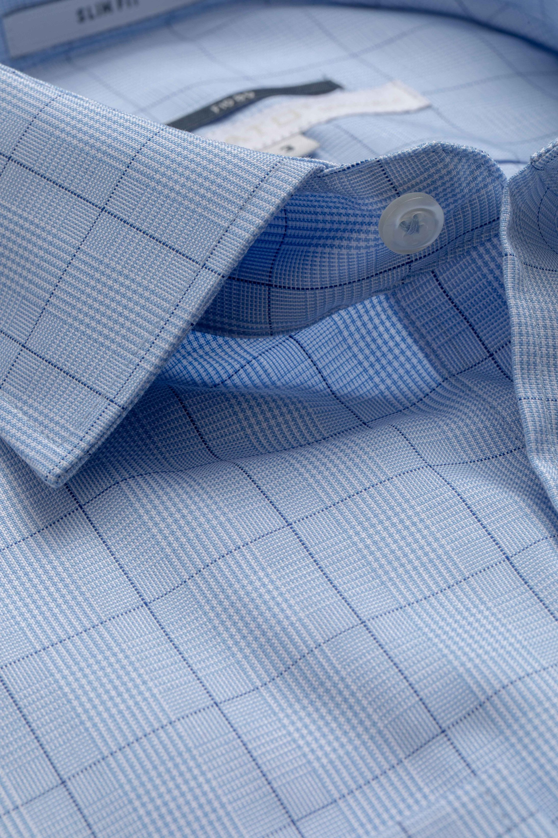 Camisa Manga Longa Slim fit Fio 80 Azul Xadrez