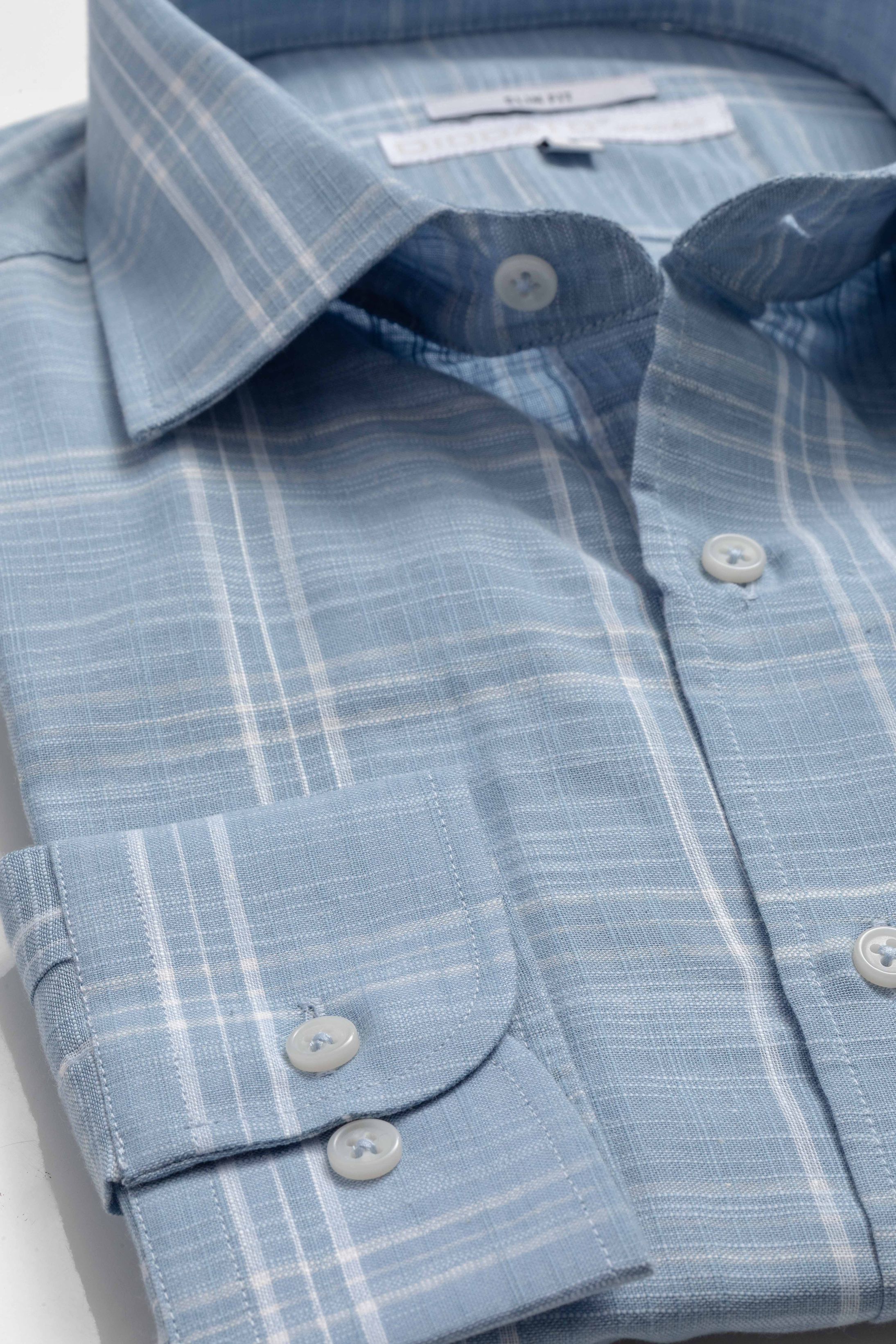 Camisa Manga Longa Slim fit Azul Xadrez - Diodato Alfaiataria