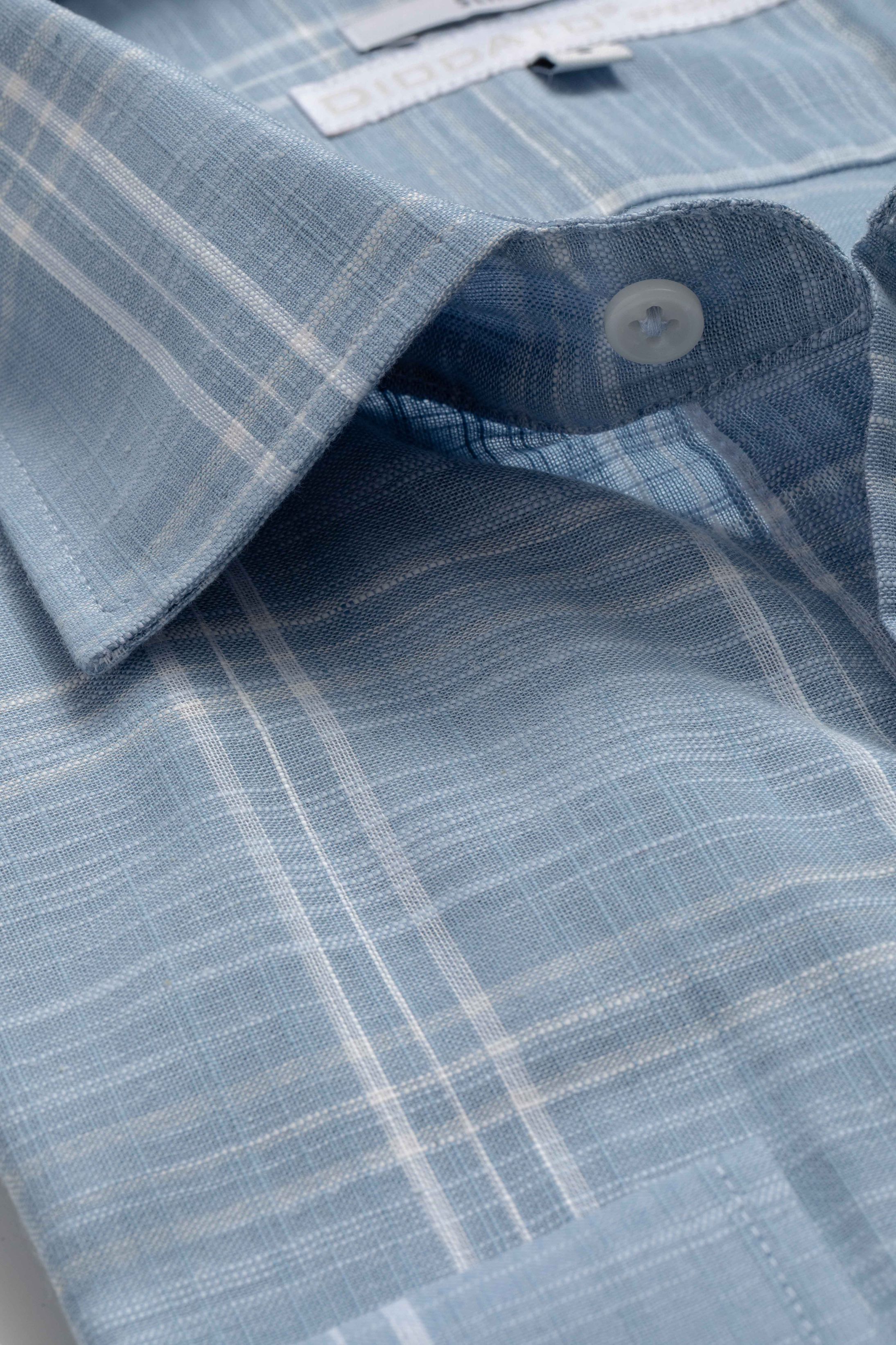 Camisa Manga Longa Slim fit Azul Xadrez