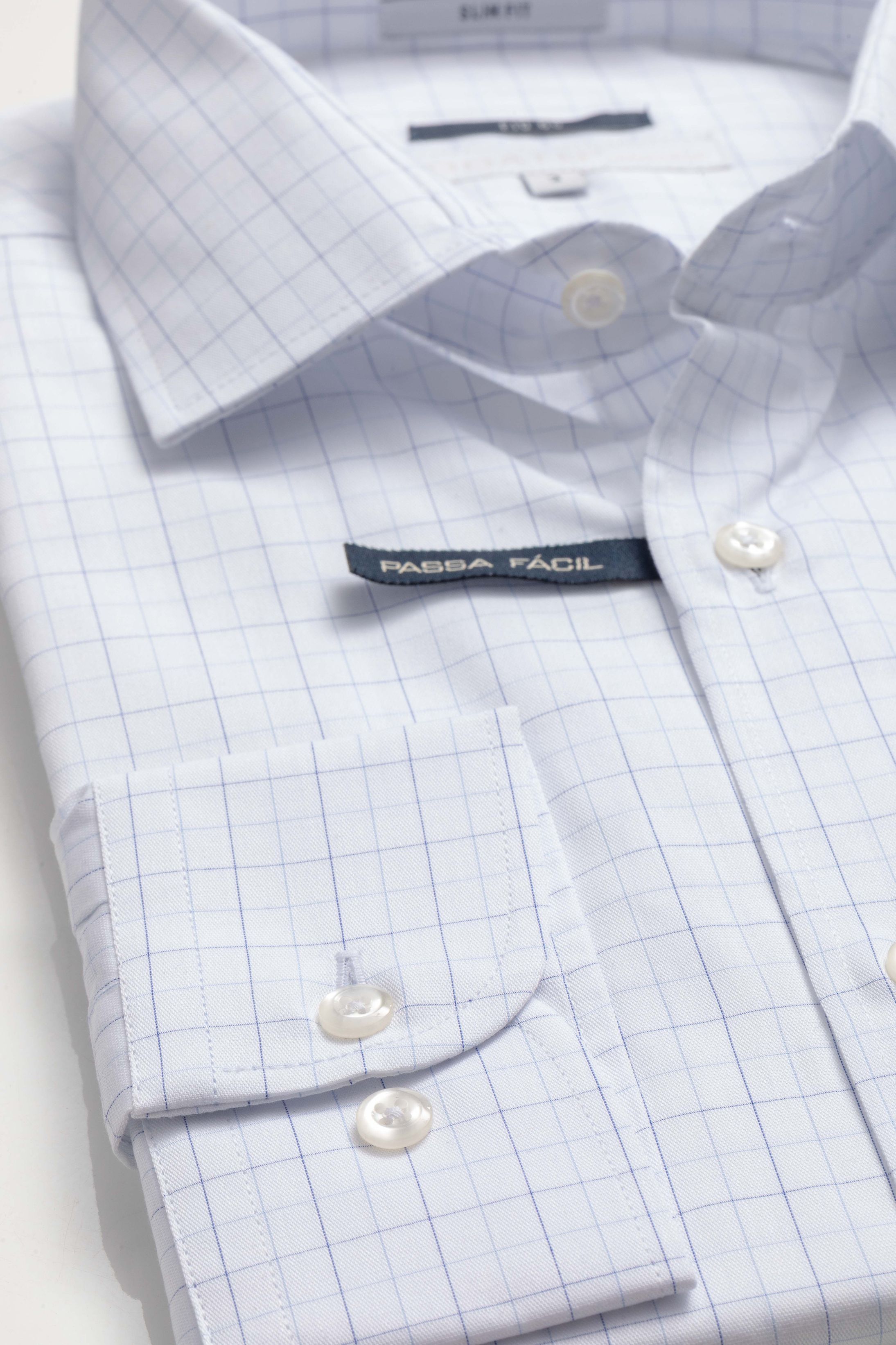 Camisa Manga Longa Slim fit Branco quadriculado Az... - Diodato Alfaiataria