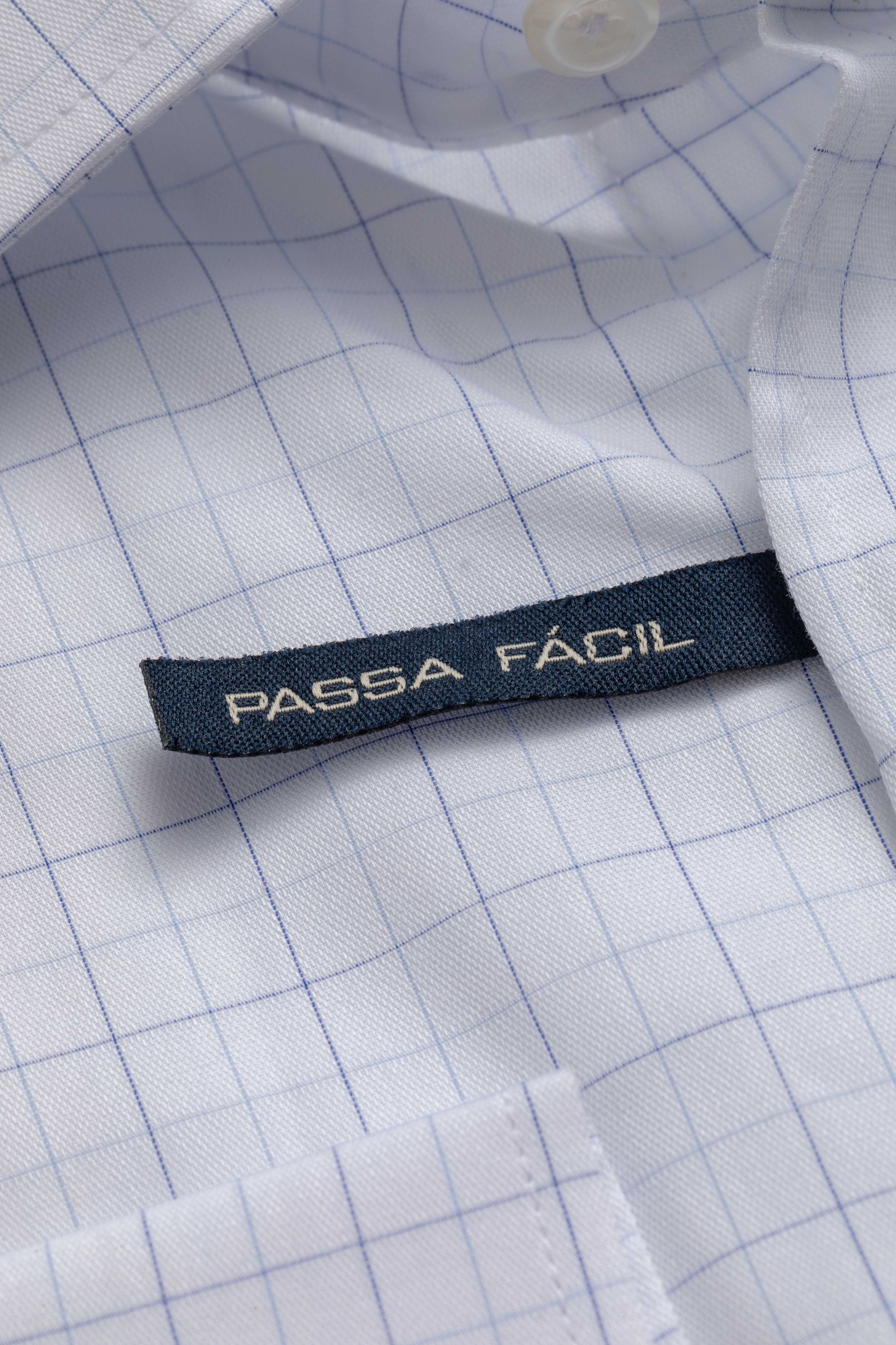 Camisa Manga Longa Slim fit Branco quadriculado Azul