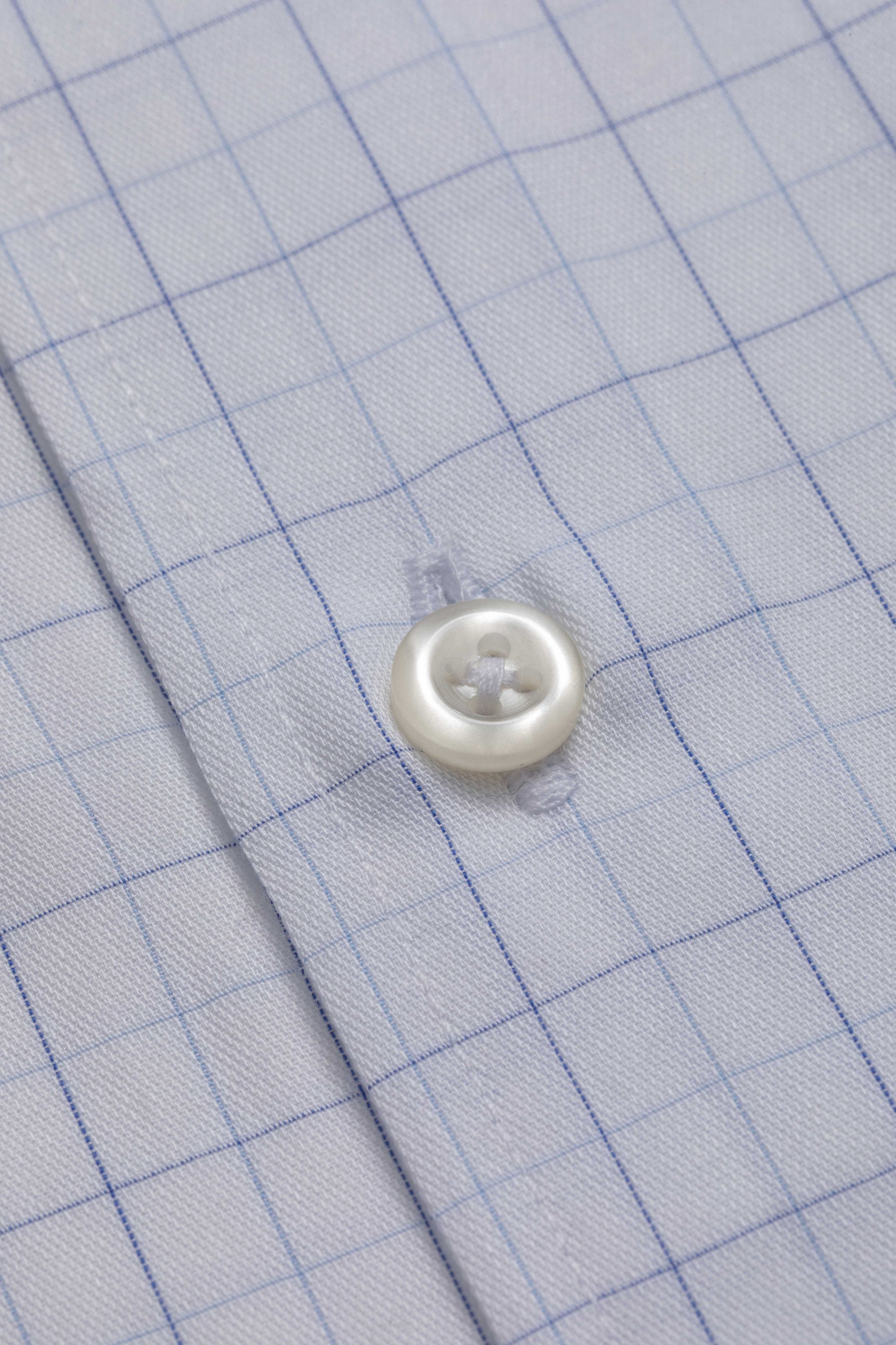Camisa Manga Longa Slim fit Branco quadriculado Azul